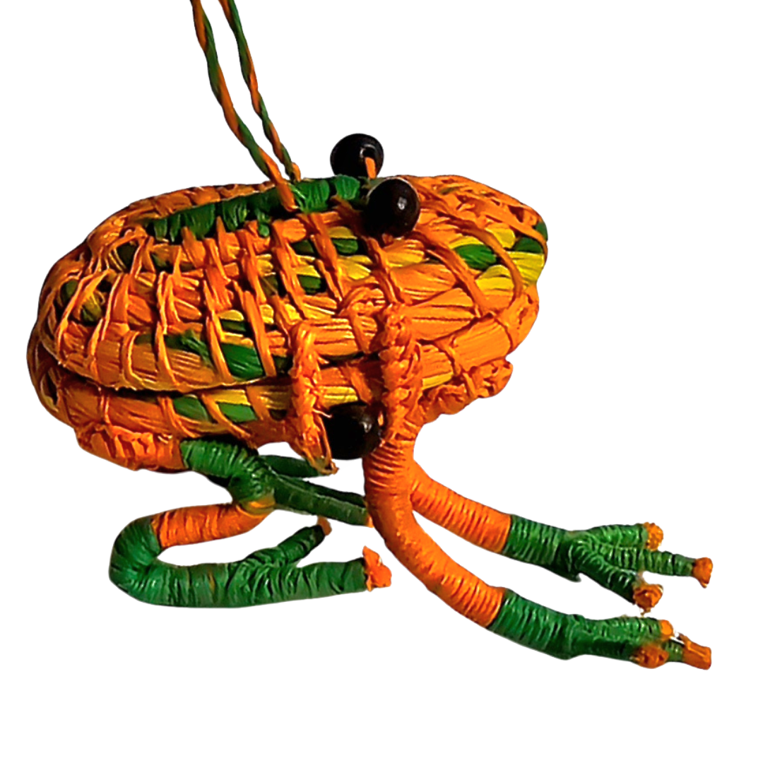 FROG - WOVEN AMPHIBIAN FAIR-TRADE CHRISTMAS TREE ORNAMENT AND RING KEEPER - MADE BY PERUVIAN AMAZON ARTISAN