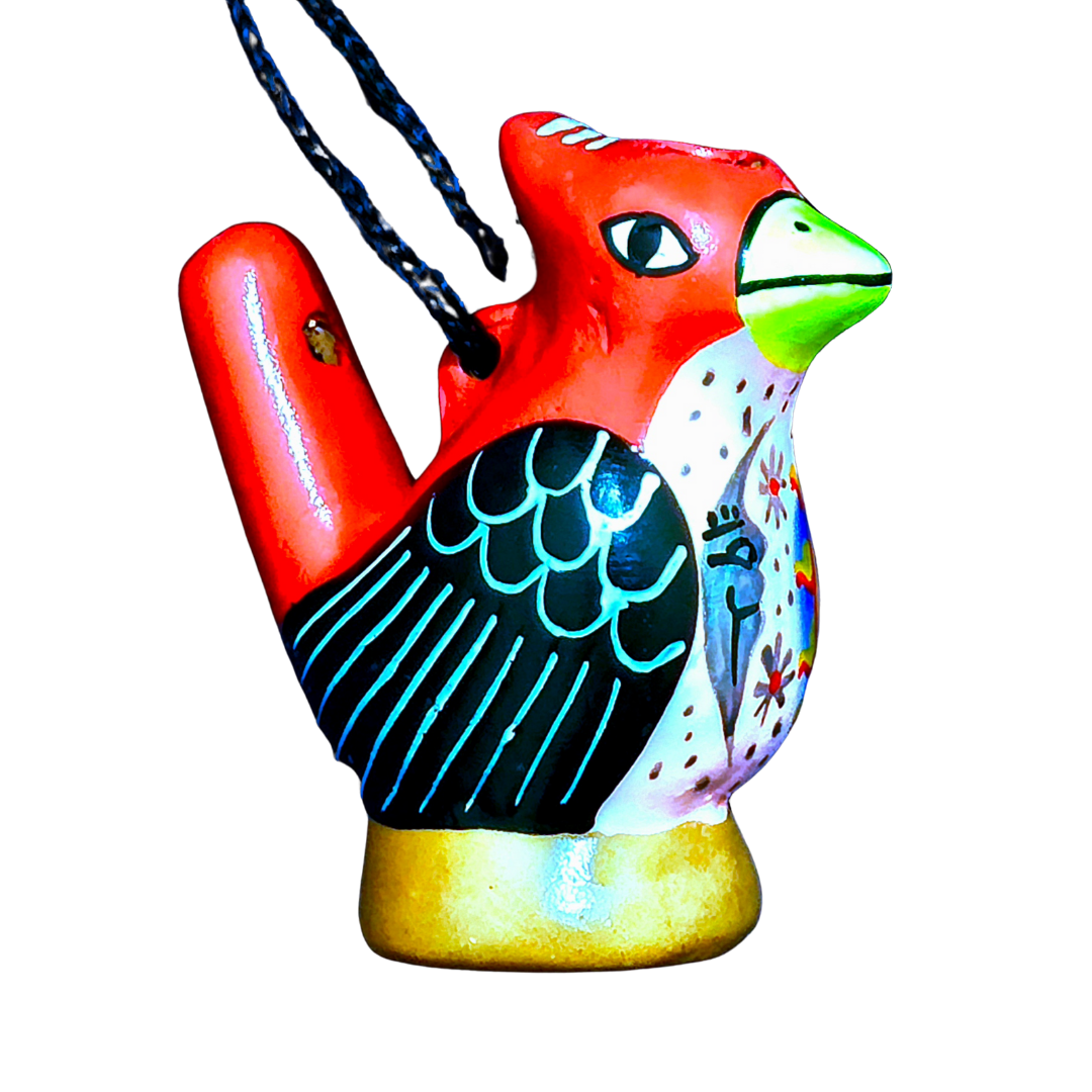 Crested red bird Ceramic water whistle from the Peruvian Amazon - Amazon Ecology