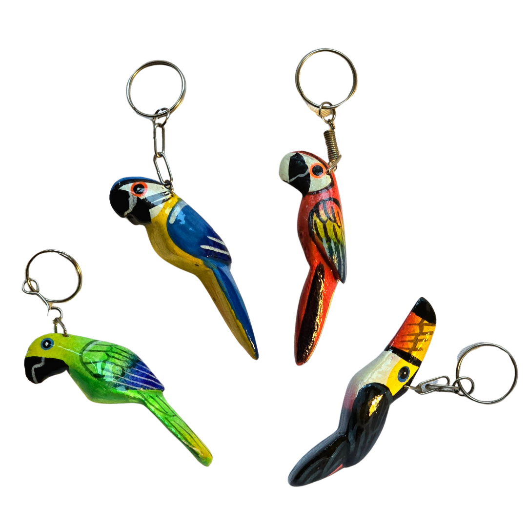 Balsa wood tropical bird keychains from the Peruvian Amazon - Amazon Ecology