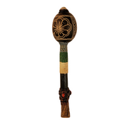 Calabash maraca with crystal carved with Kukama geometric designs - made by Peruvian Amazon artisan - Amazon Ecology