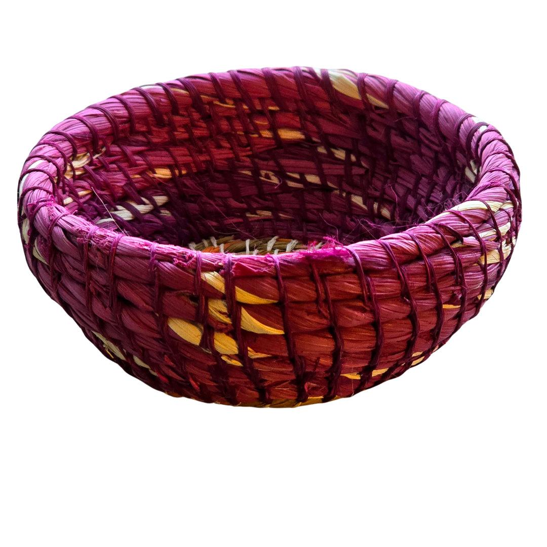 Colored chambira woven pots with open top - handmade by Peruvian artisan