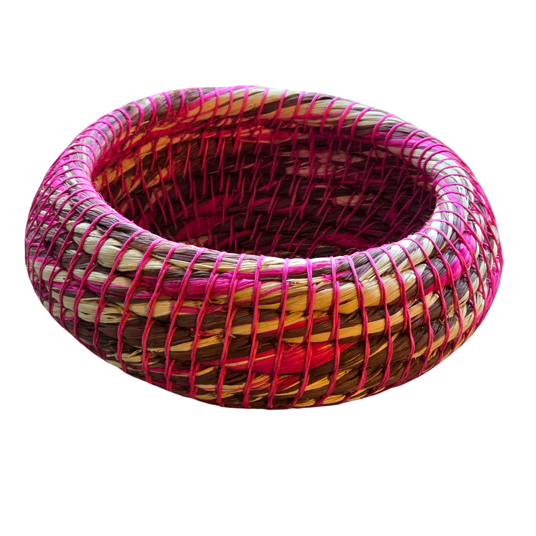 Colored chambira woven pots with open top - handmade by Peruvian artisan