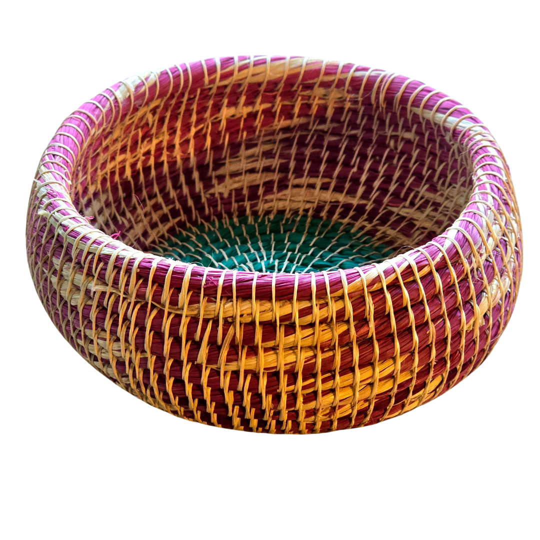 Colored chambira woven pots with open top - handmade by Peruvian artisan