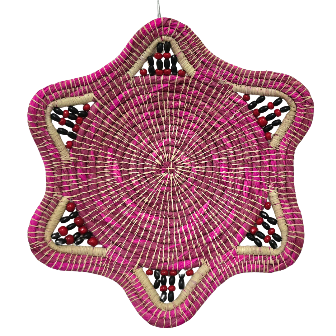Raspberry and cherry fair-trade chambira basket from the Peruvian Amazon - Amazon Ecology