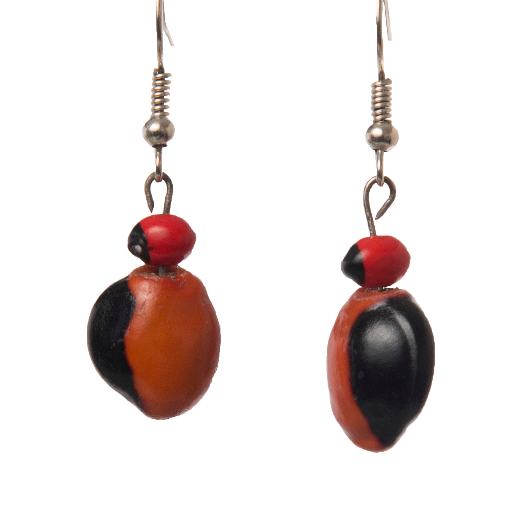 Huayruru seed and bead earrings - made by Peruvian Amazon artisan - Amazon Ecology