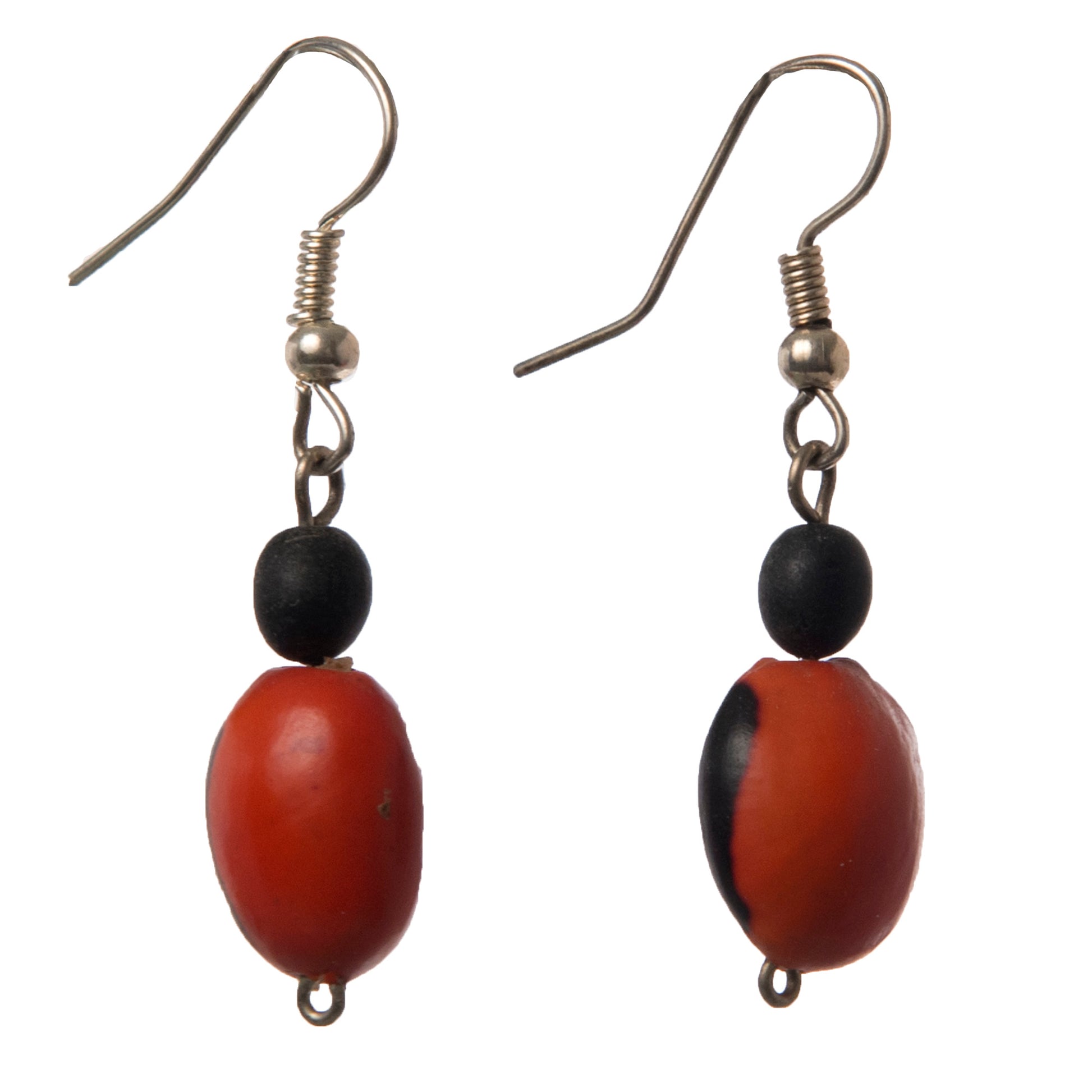 Huayruru seed and bead earrings - made by Peruvian Amazon artisan - Amazon Ecology
