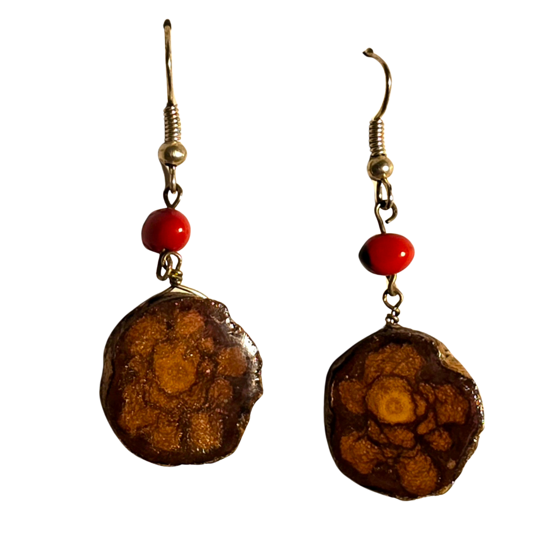 Ayahuasca vine earrings with huayruru seed - made by Peruvian Amazon artisan - Amazon Ecology