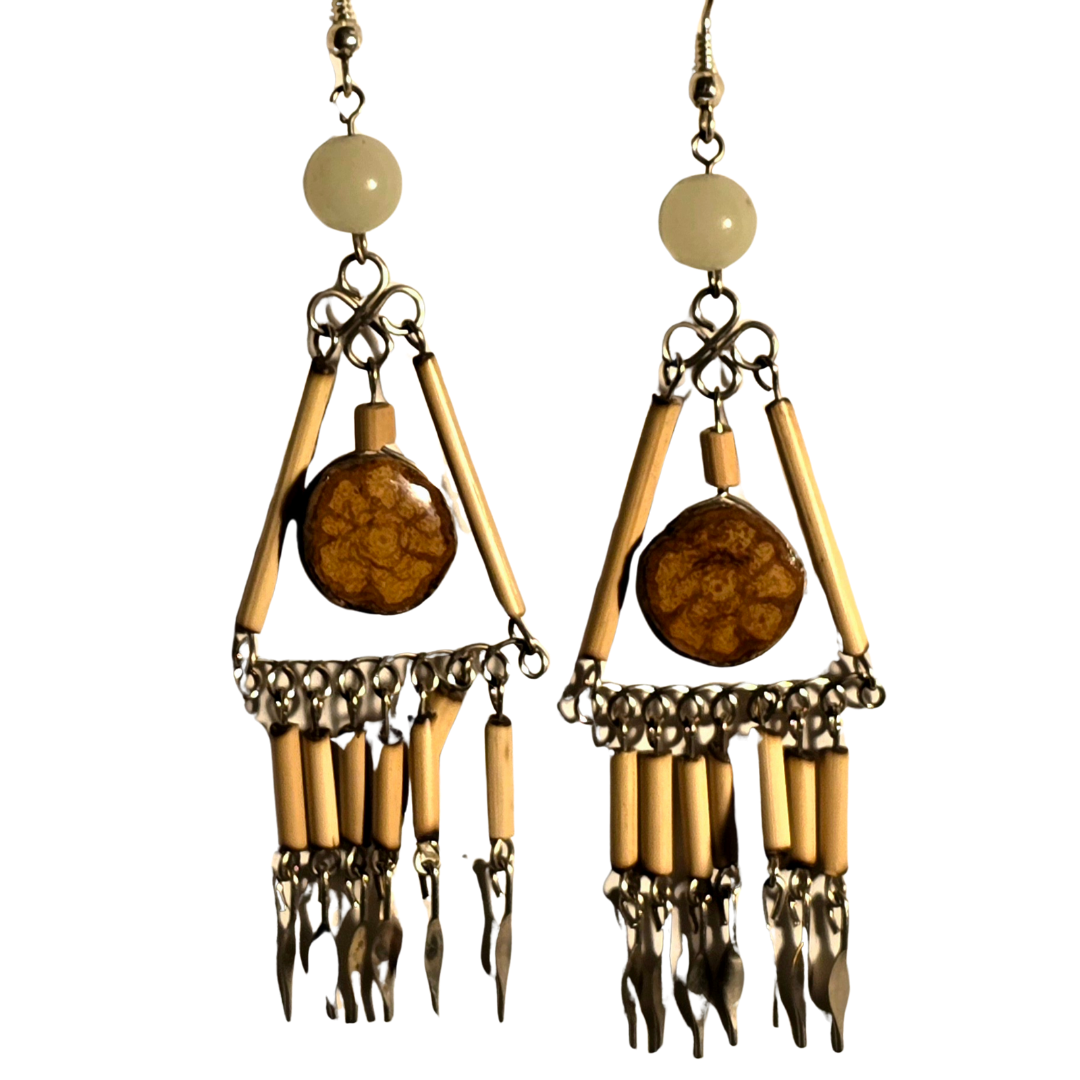 Ayahuasca vine earrings with bamboo dangles - made by Peruvian Amazon artisan