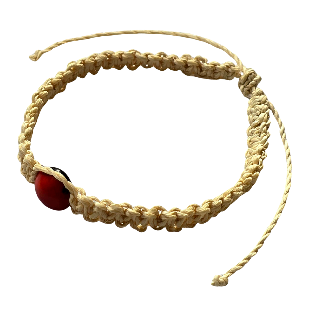 Huayruru and chambira palm fiber macrame bracelets - made by Peruvian Amazon native artisans - Amazon Ecology