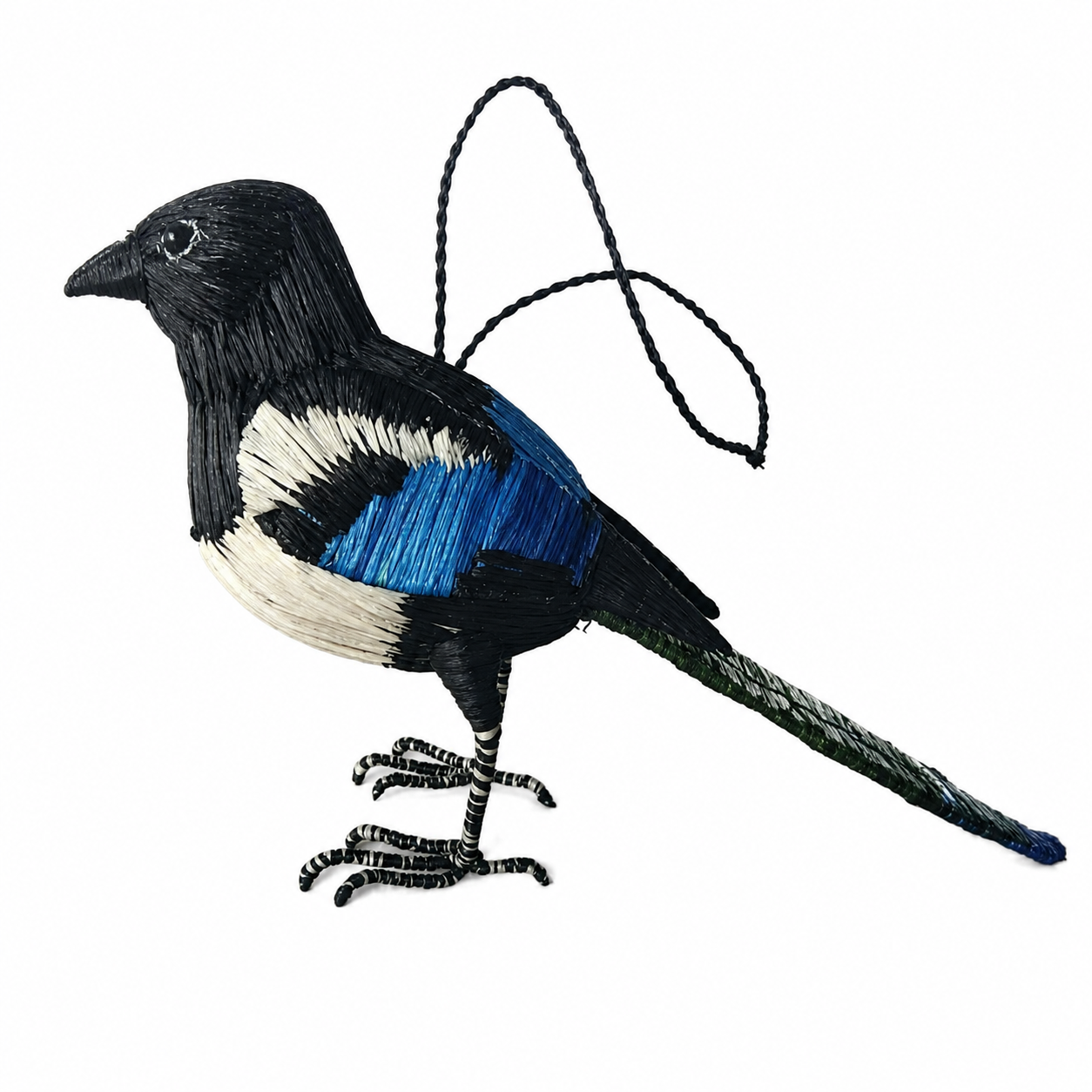 BLACK-BILLED MAGPIE BIRD - FAIR TRADE CHRISTMAS TREE ORNAMENT - WOVEN BY PERUVIAN AMAZON ARTISAN - Amazon Ecology
