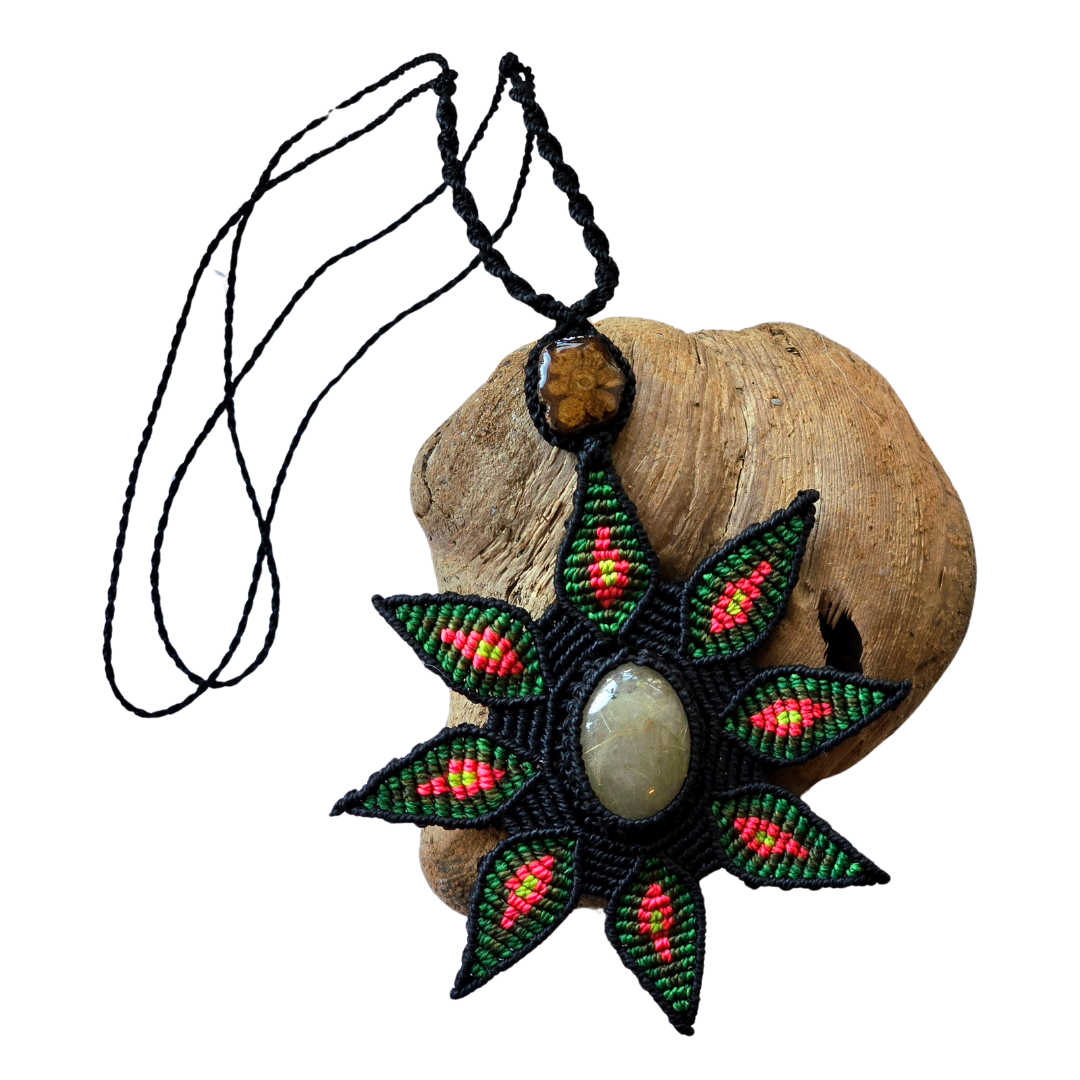 Quartz and ayahuasca vine macrame star necklace from the Peruvian Amazon - Amazon Ecology