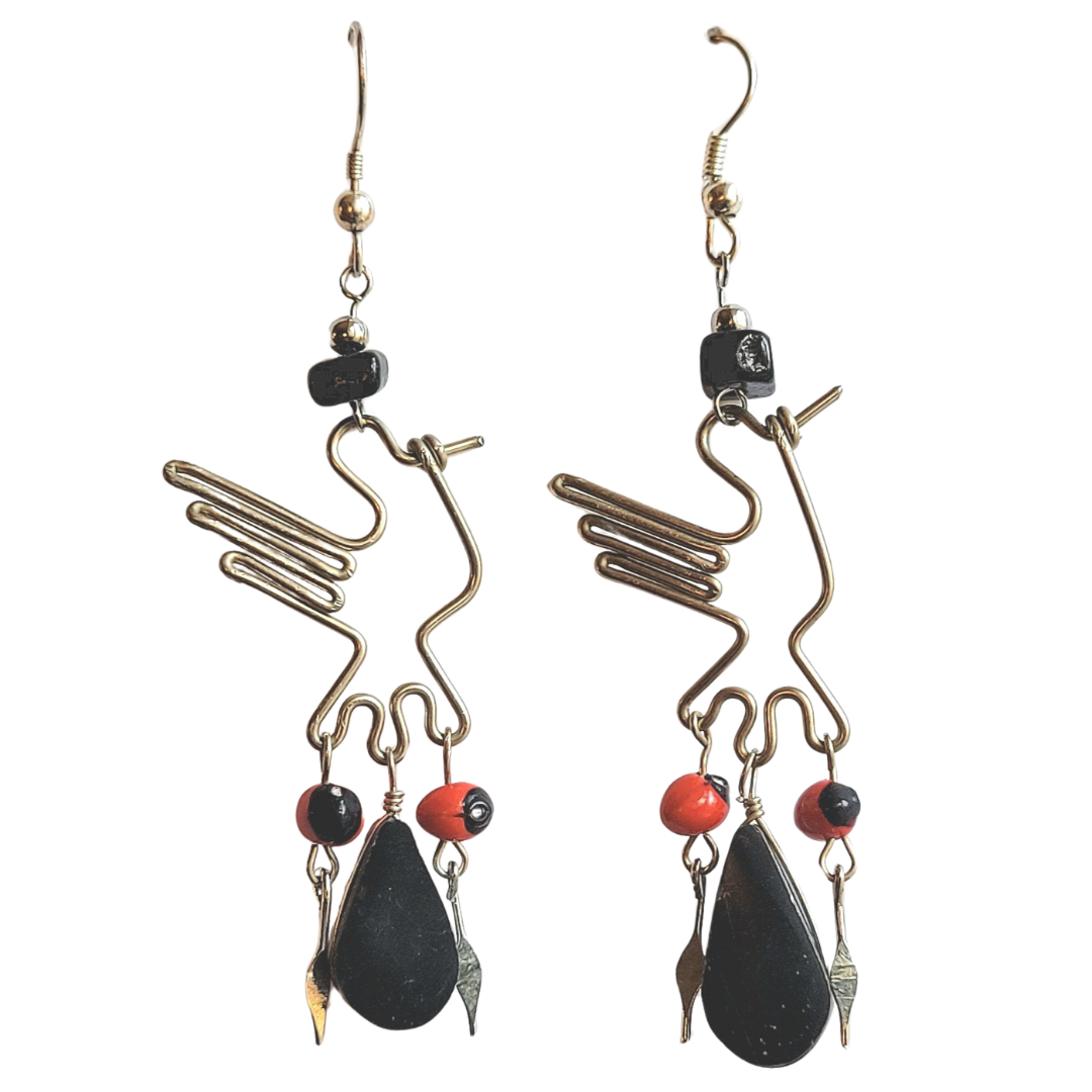 Stone and alpaca silver earrings - made by Peruvian Amazon artisans