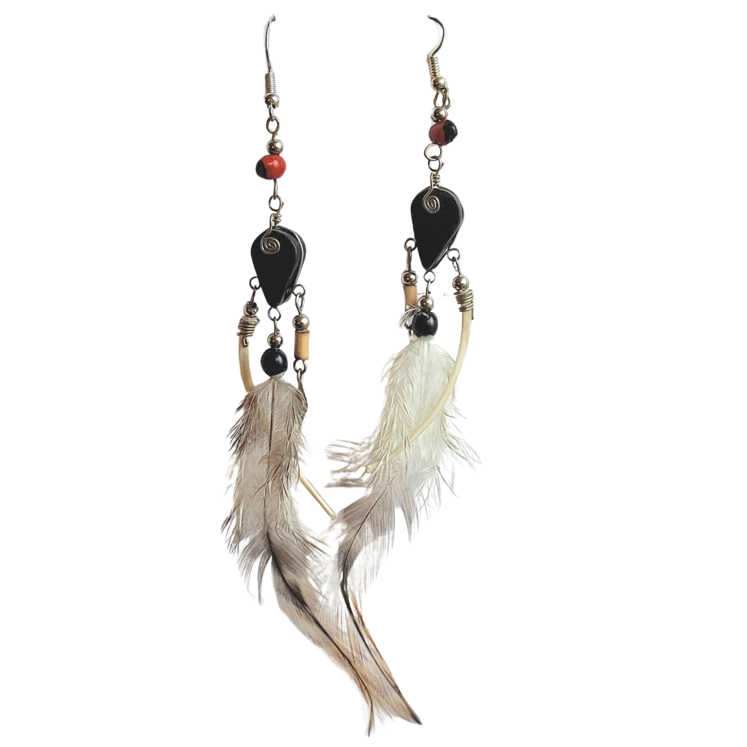 Stone and alpaca silver earrings - made by Peruvian Amazon artisans
