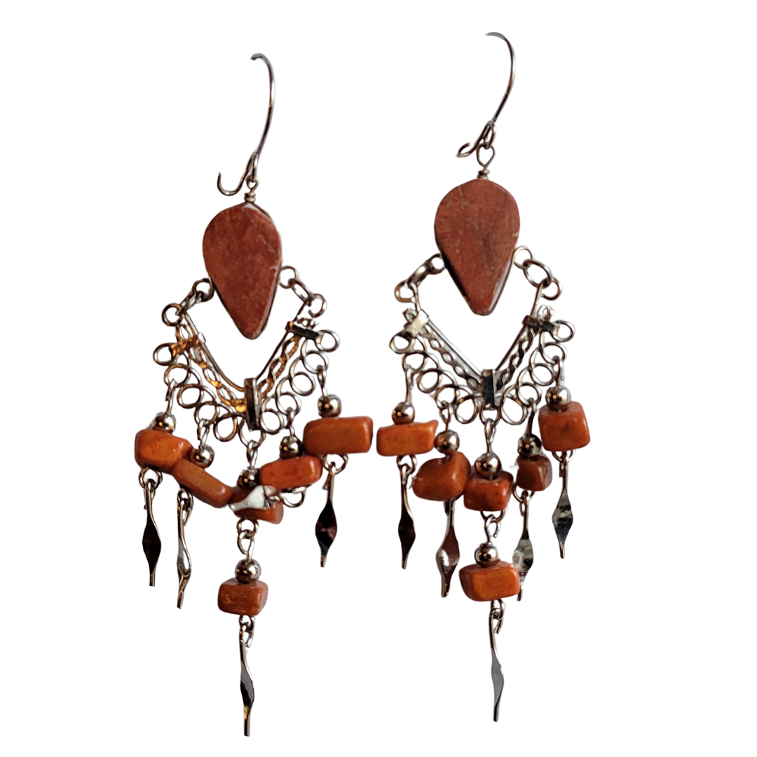 Stone and alpaca silver earrings - made by Peruvian Amazon artisans