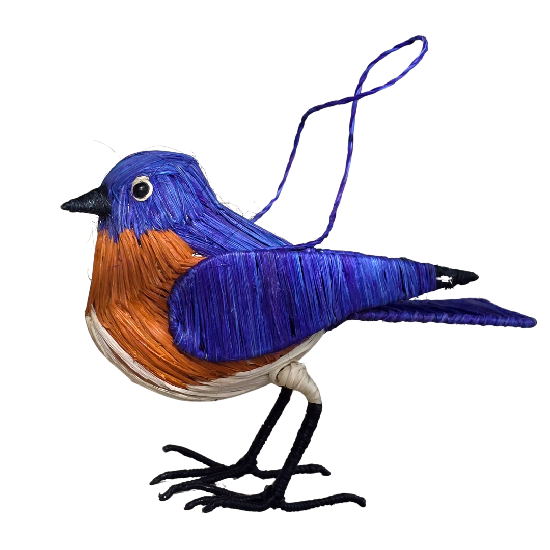 BLUEBIRD BIRD - FAIR TRADE CHRISTMAS TREE ORNAMENT - WOVEN BY PERUVIAN AMAZON ARTISAN