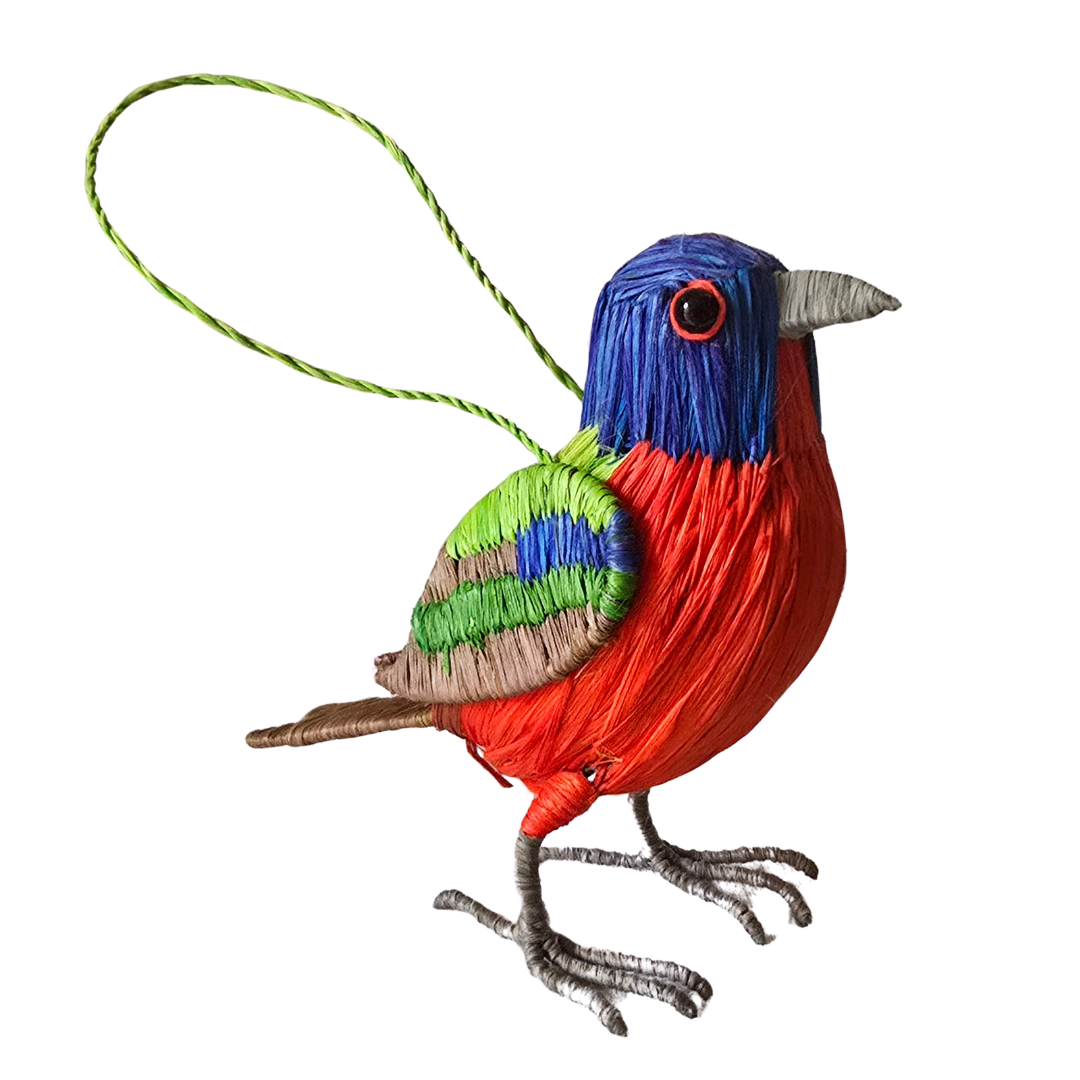PAINTED BUNTING BIRD - FAIR TRADE CHRISTMAS TREE ORNAMENT - WOVEN BY PERUVIAN AMAZON ARTISAN - Amazon Ecology