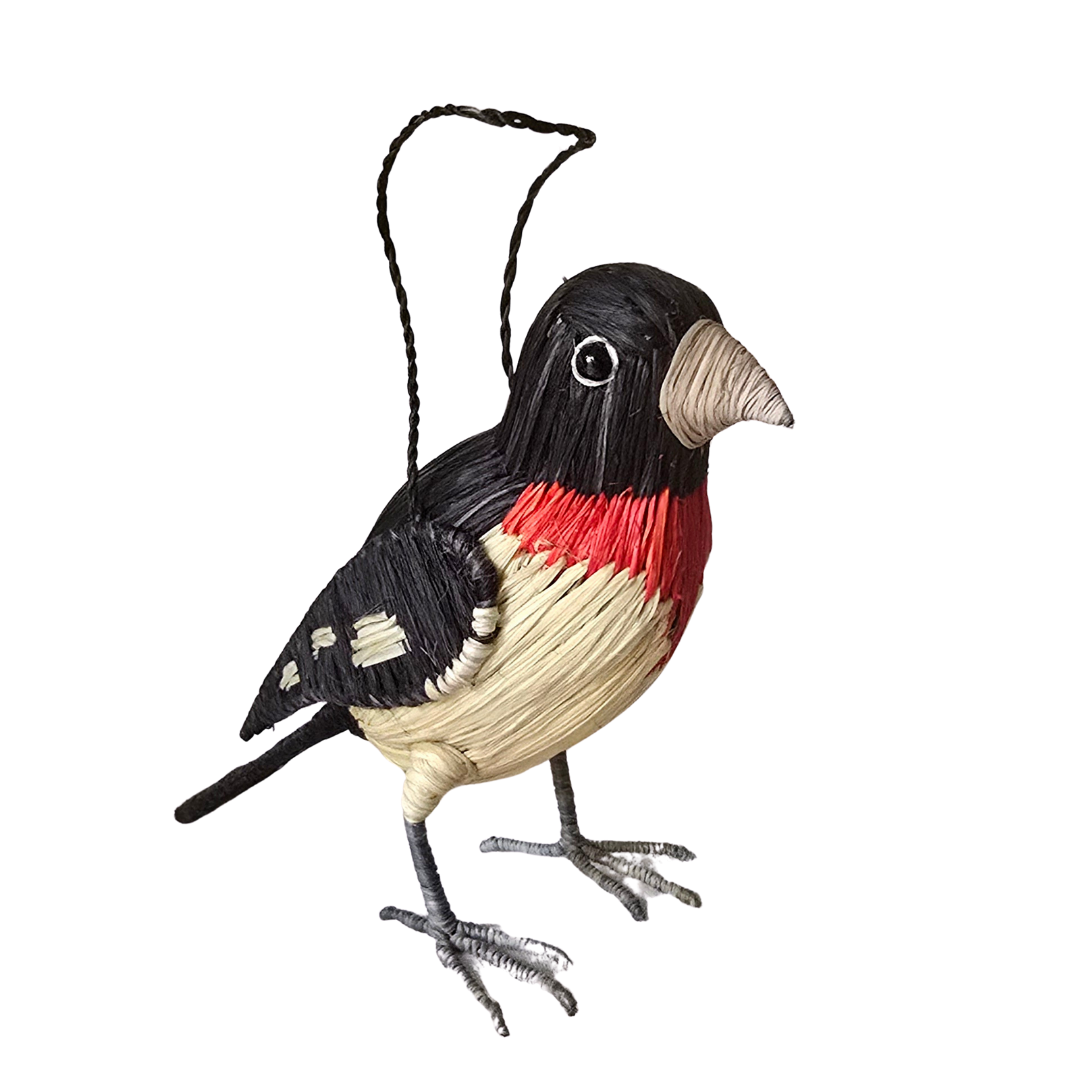 ROSE-BREASTED GROSBEAK BIRD - FAIR TRADE CHRISTMAS TREE ORNAMENT - WOVEN BY PERUVIAN AMAZON ARTISAN - Amazon Ecology