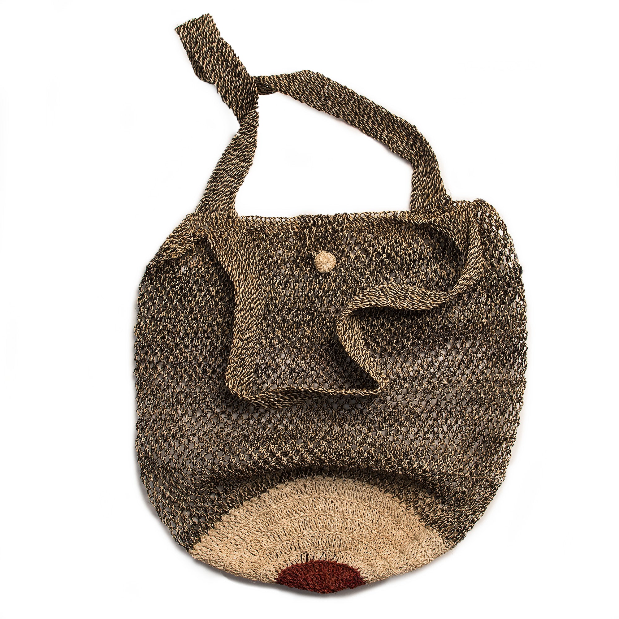 Open Weave, Crocheted, Striped Double Strap Brown and Ivory Bags, made in the Peruvian Amazon