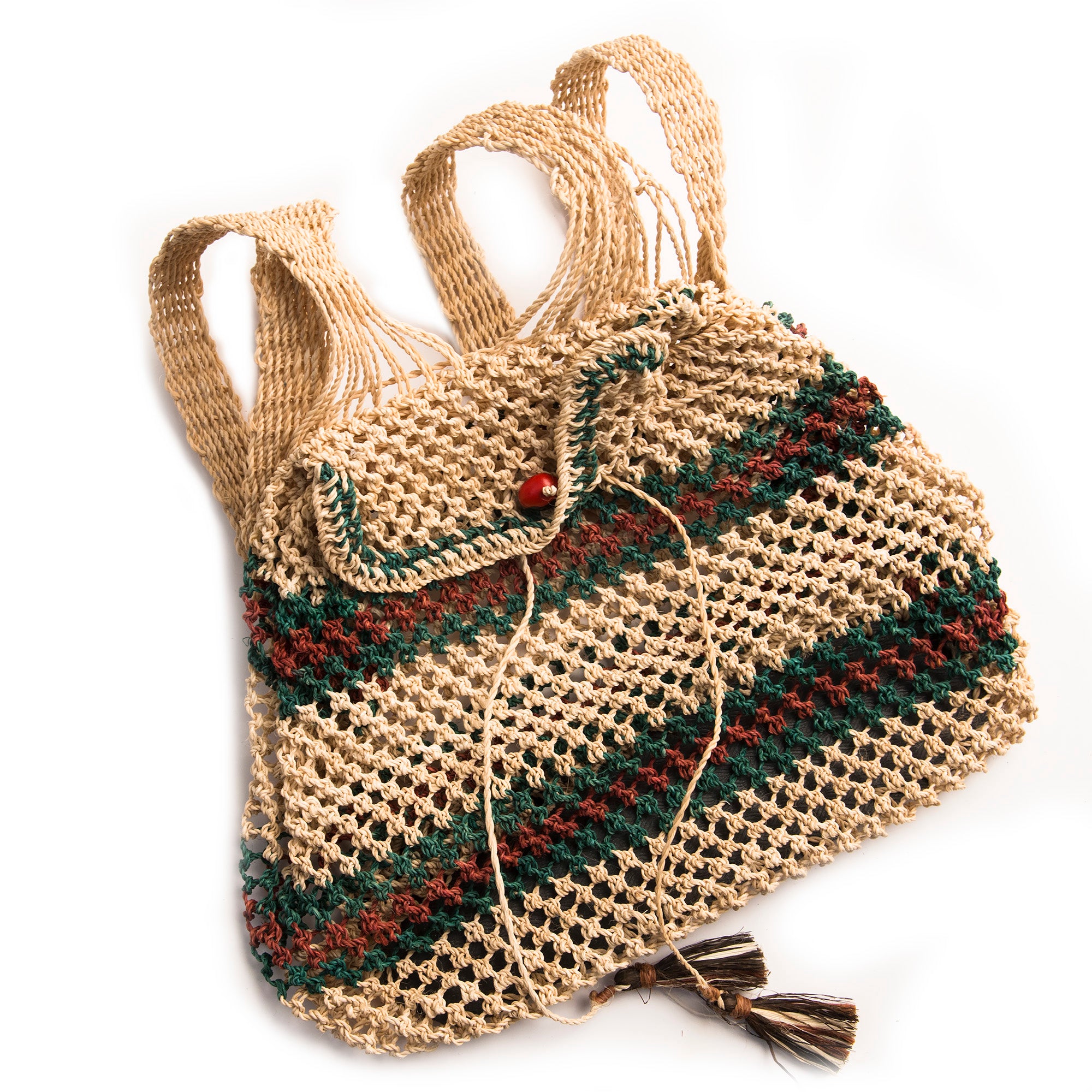 Handmade Open Square Crochet Stitch Chambira Backpack from the Peruvian Amazon