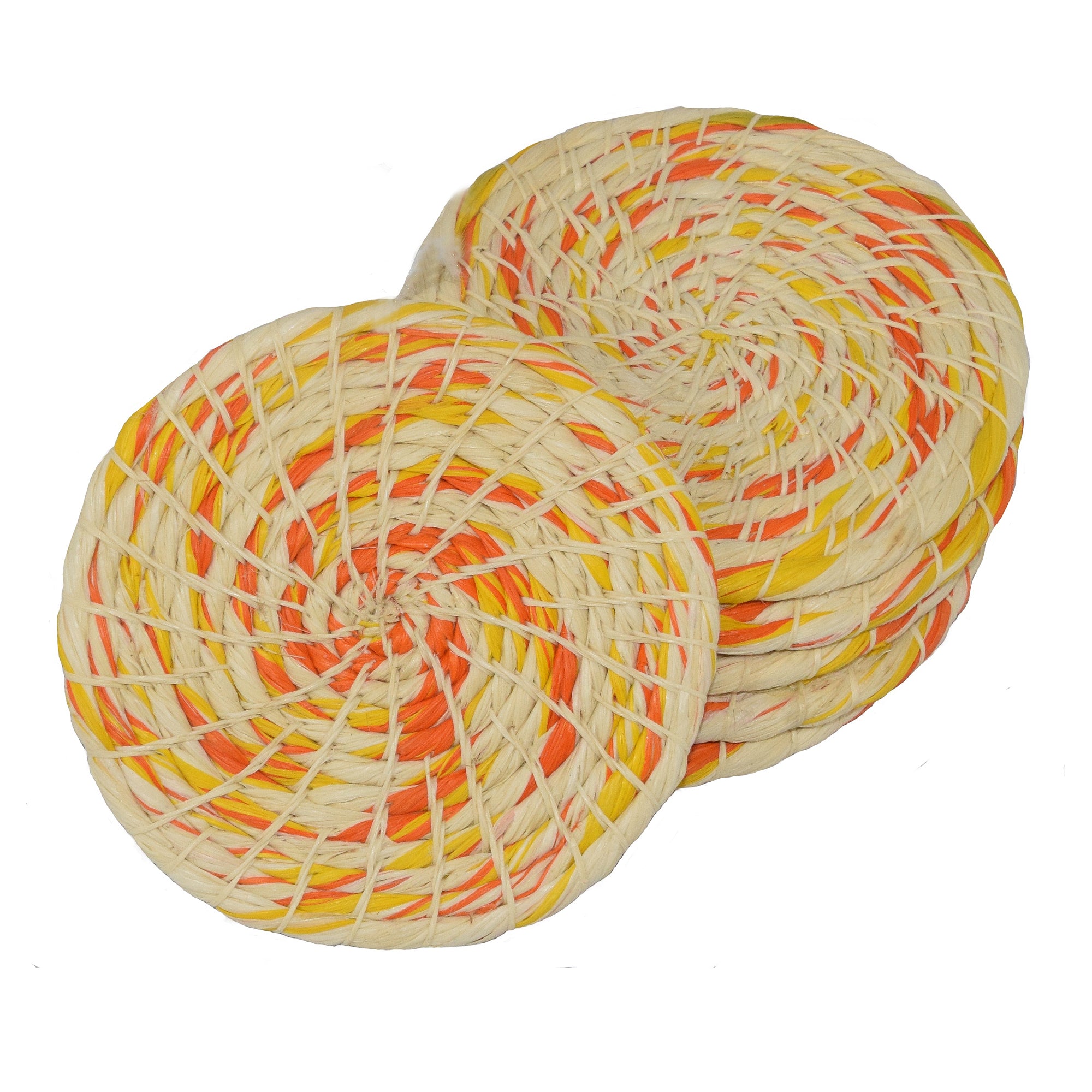 Chambira woven coasters with colored swirl (set of 4) - handmade by Peruvian artisans