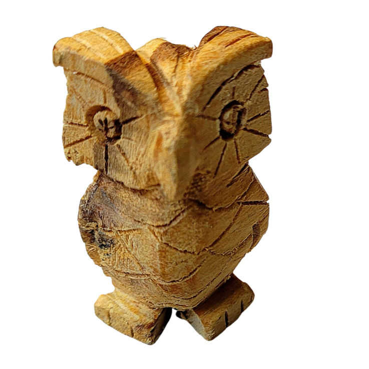 AROMATIC PALO SANTO WOOD OWL  FIGURE - FAIR -TRADE - CARVED BY PERUVIAN AMAZON ARTISAN