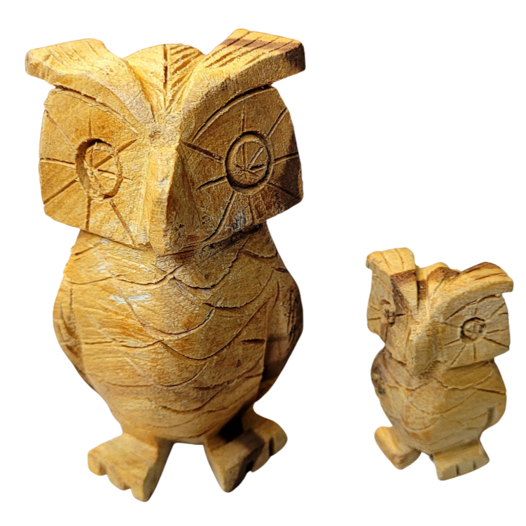 AROMATIC PALO SANTO WOOD OWL  FIGURE - FAIR -TRADE - CARVED BY PERUVIAN AMAZON ARTISAN