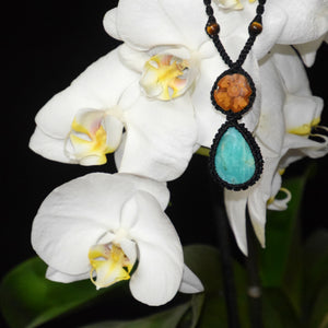 Ayahuasca vine and aquamarine Amazonite macrame necklace