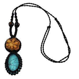 Ayahuasca vine and turquoise macrame necklace