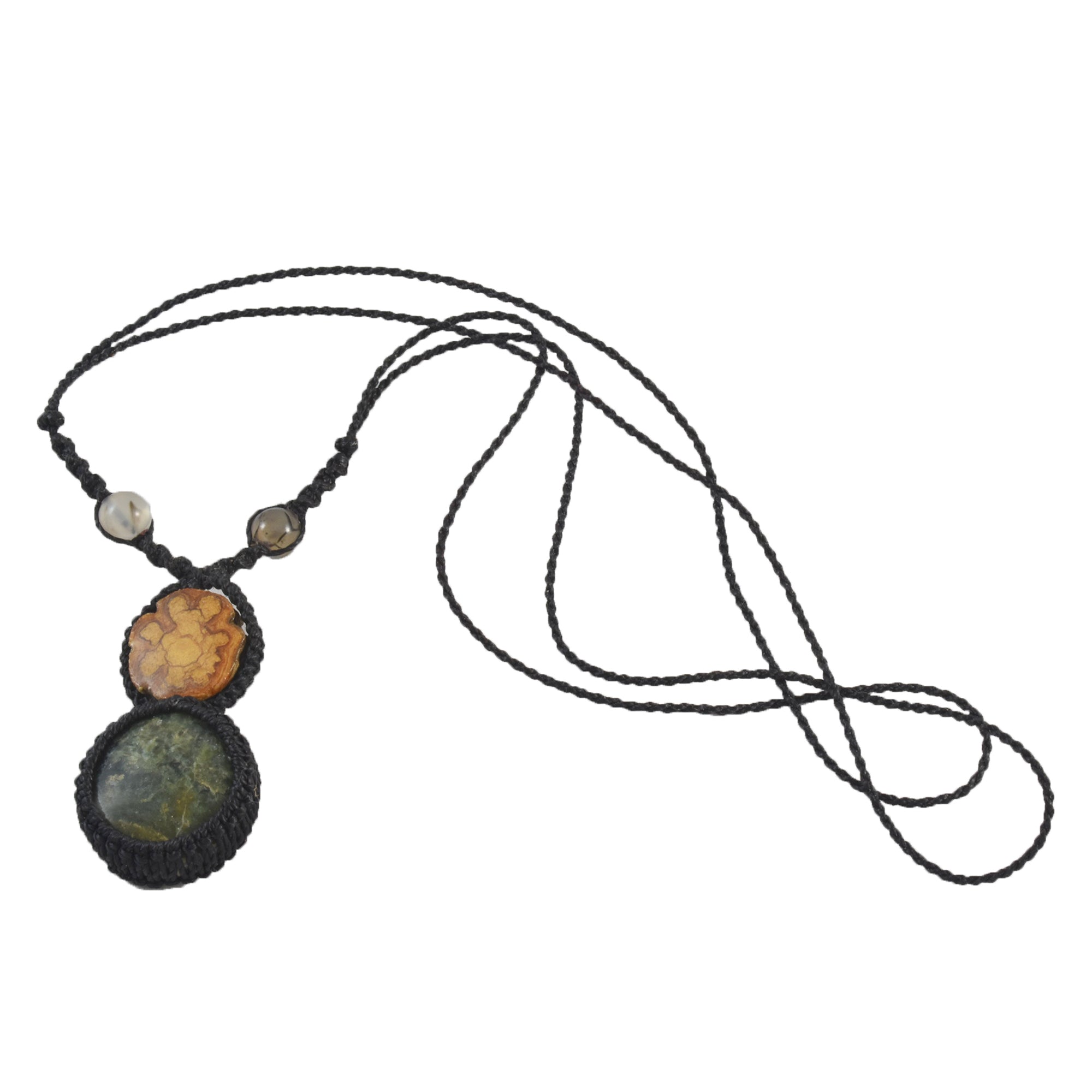 Ayahuasca vine and green jasper macrame necklace