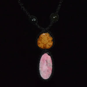 Ayahuasca vine and pink rhodocrosite macrame necklace