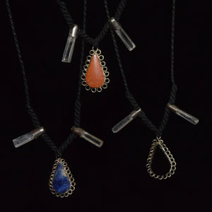 Tear drop stone and crystal wand macrame necklace