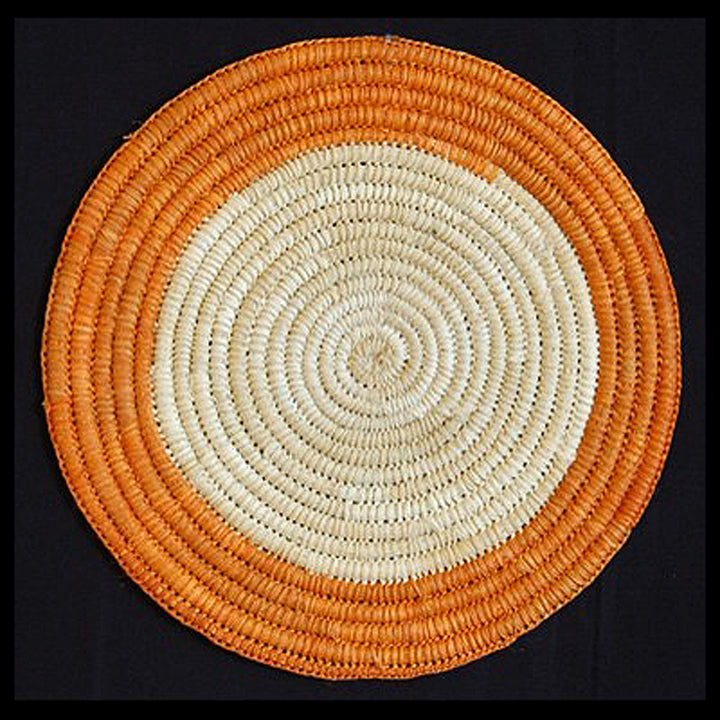 Woven hot pad (trivet) and center piece with orange ring and white center (TP042)