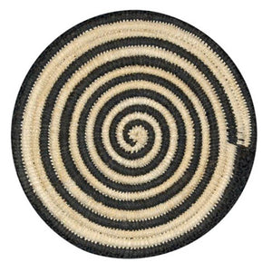 Woven hot pad (trivet) and center piece with black and white spirals