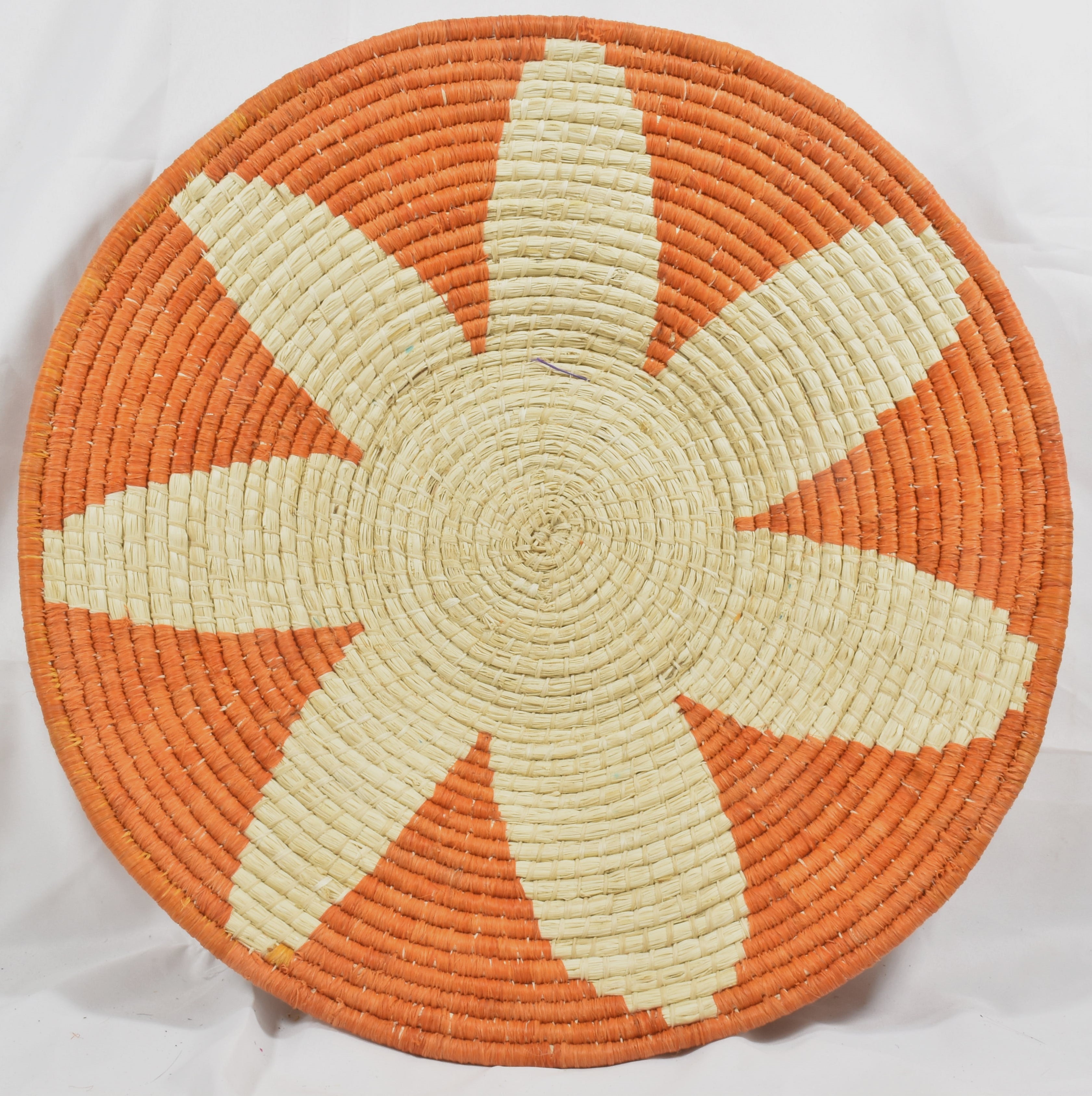 White Flower on Orange - Fair Trade Basket - Handmade by Peruvian Amazon artisan