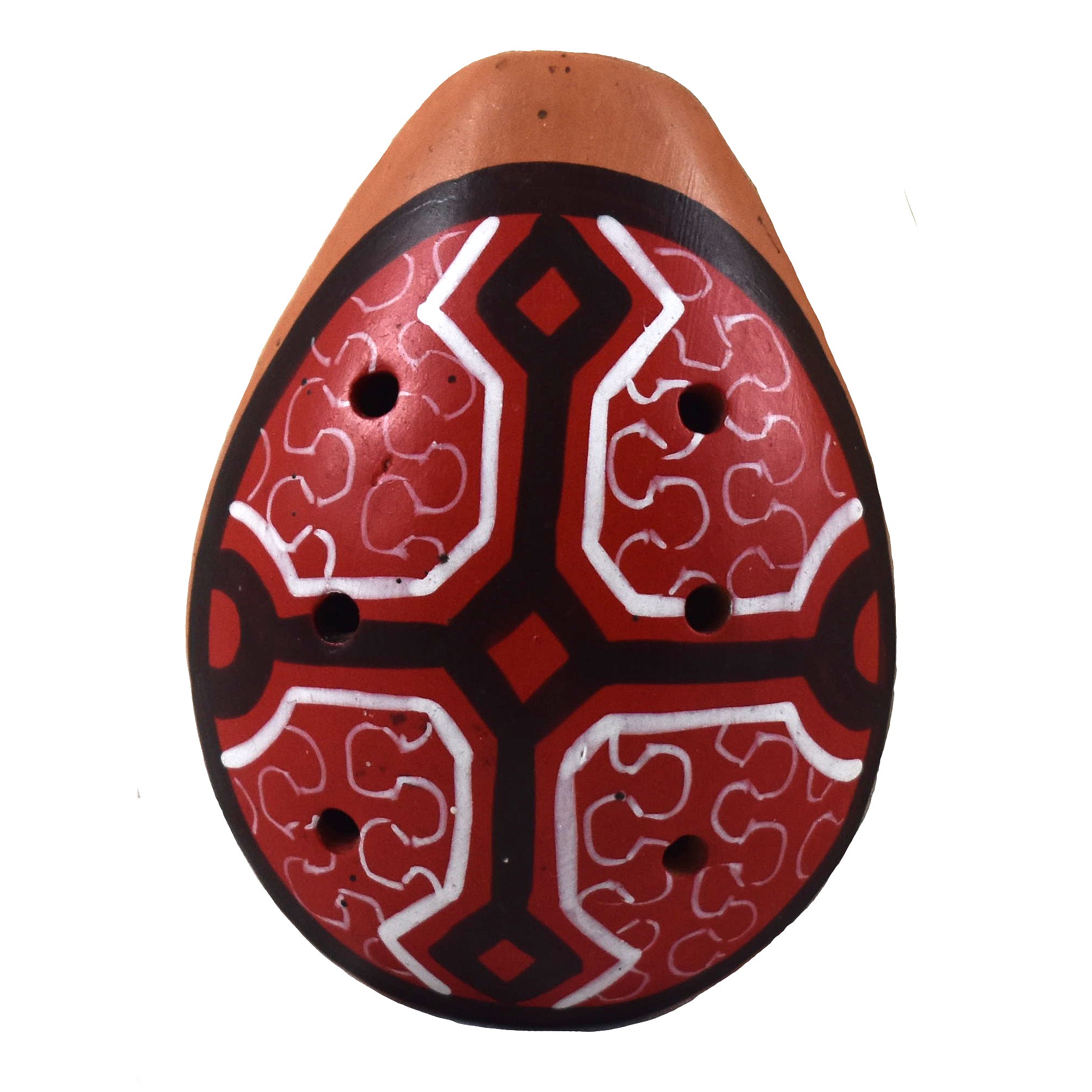 Ocarina ceramic flute with Shipibo and multi-colored designs from Peru