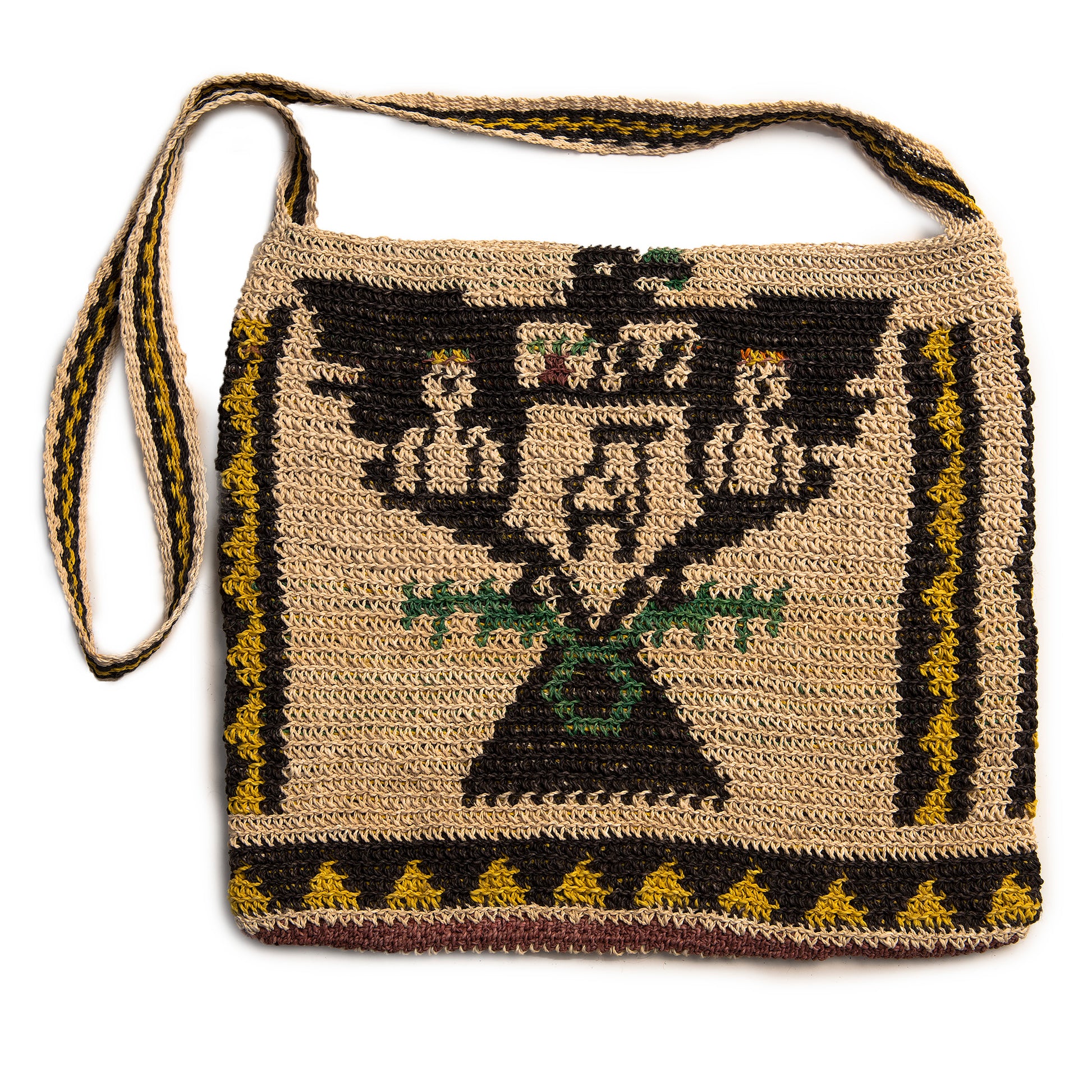 Peruvian Amazon Clan Ocaina Symbol Design, Crocheted Shoulder Strap Bag - Amazon Ecology