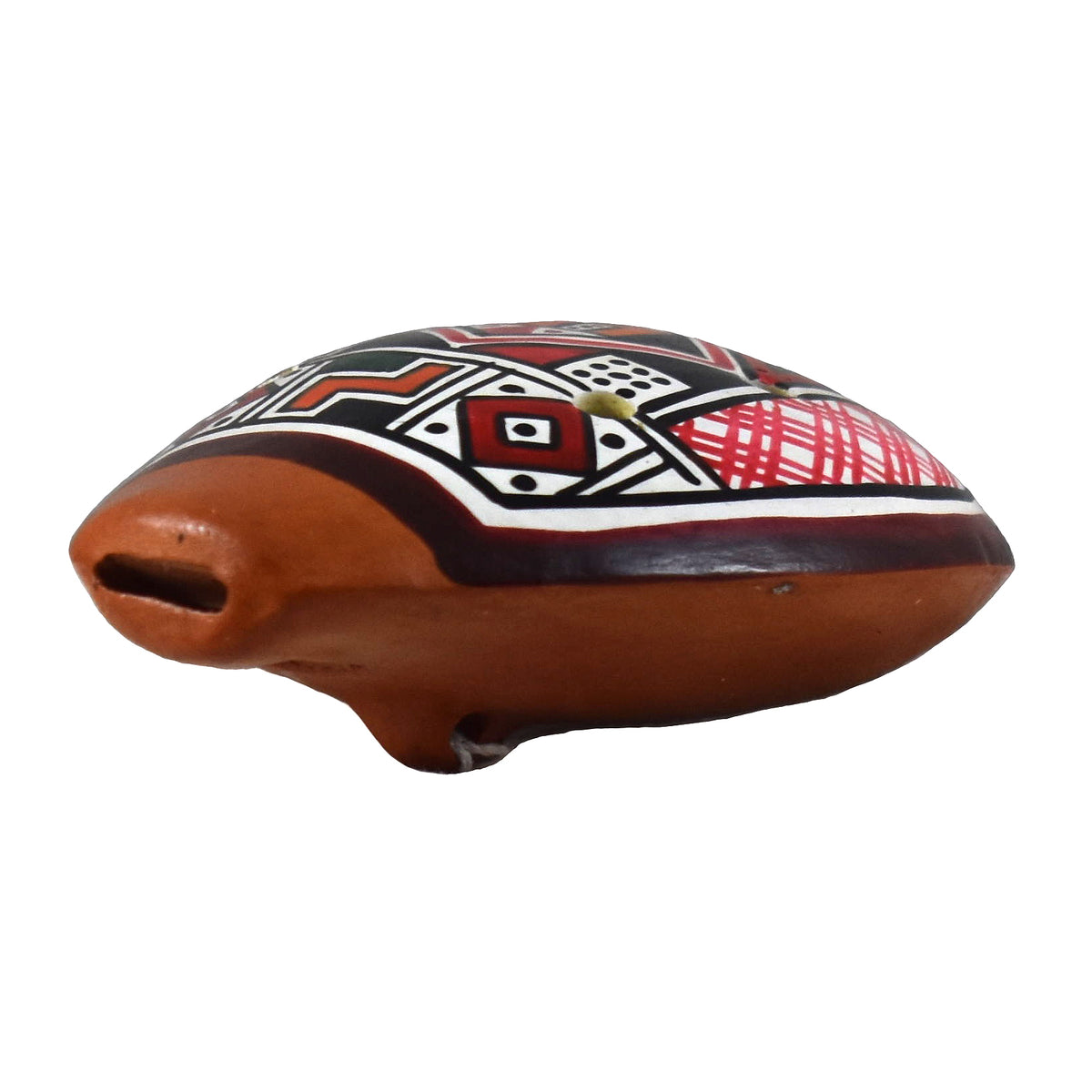 Ocarina ceramic flute with Shipibo and multi-colored designs from Peru - Amazon Ecology