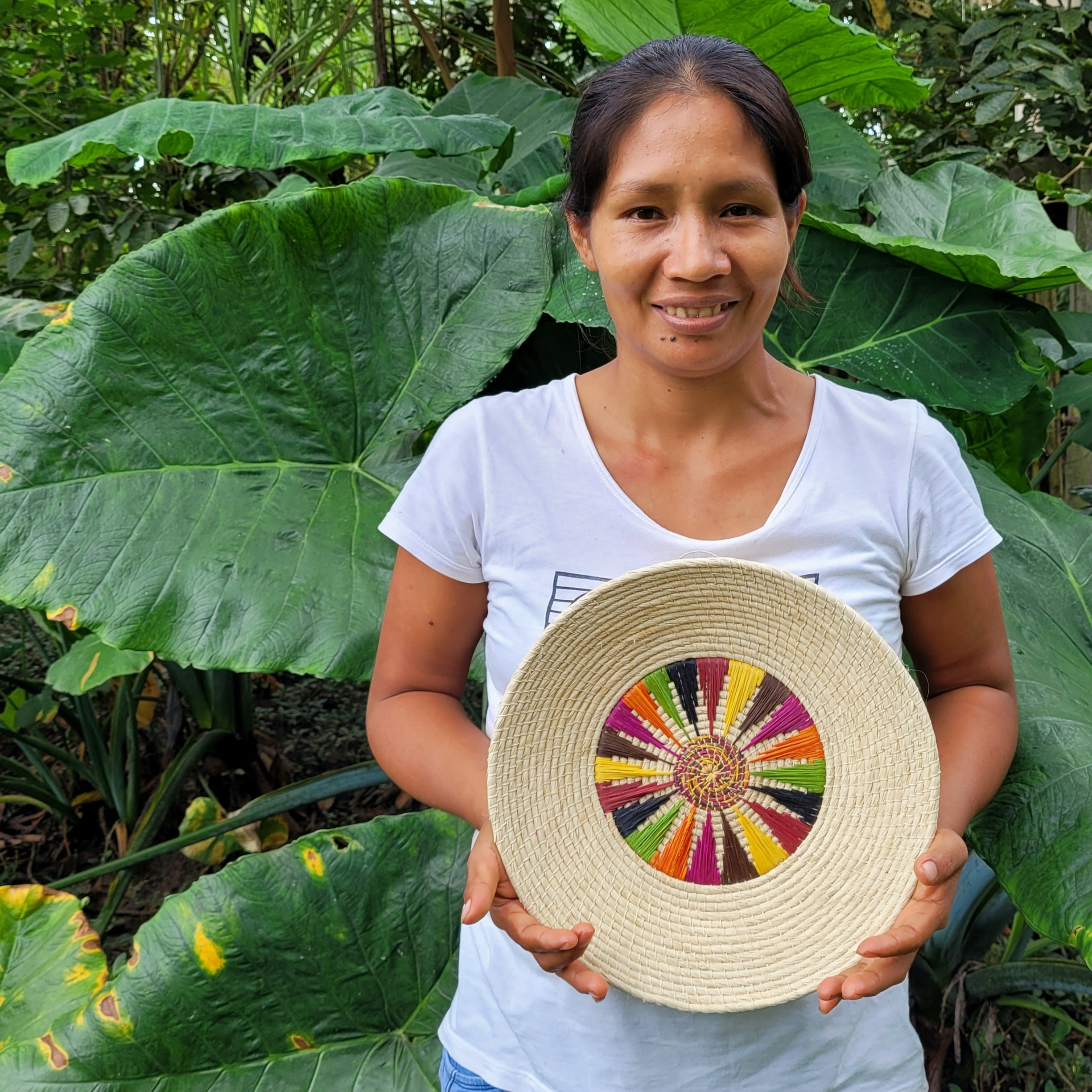 Rainbow Sun Decorative Basket - Fair Trade and Hand Made by Peruvian Amazon Artisan - Amazon Ecology