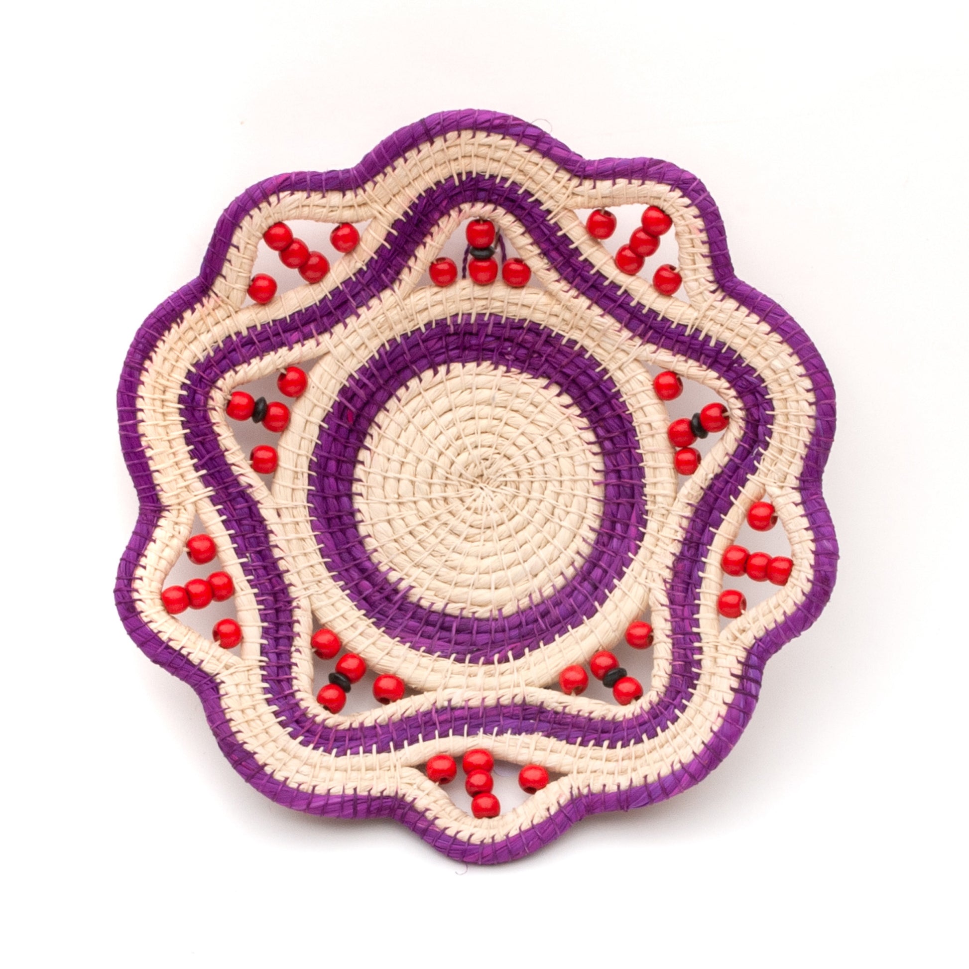 Purple and Cream Rings Decorative Basket- Fairtrade and Handmade by Peruvian Amazon Artisan - Amazon Ecology