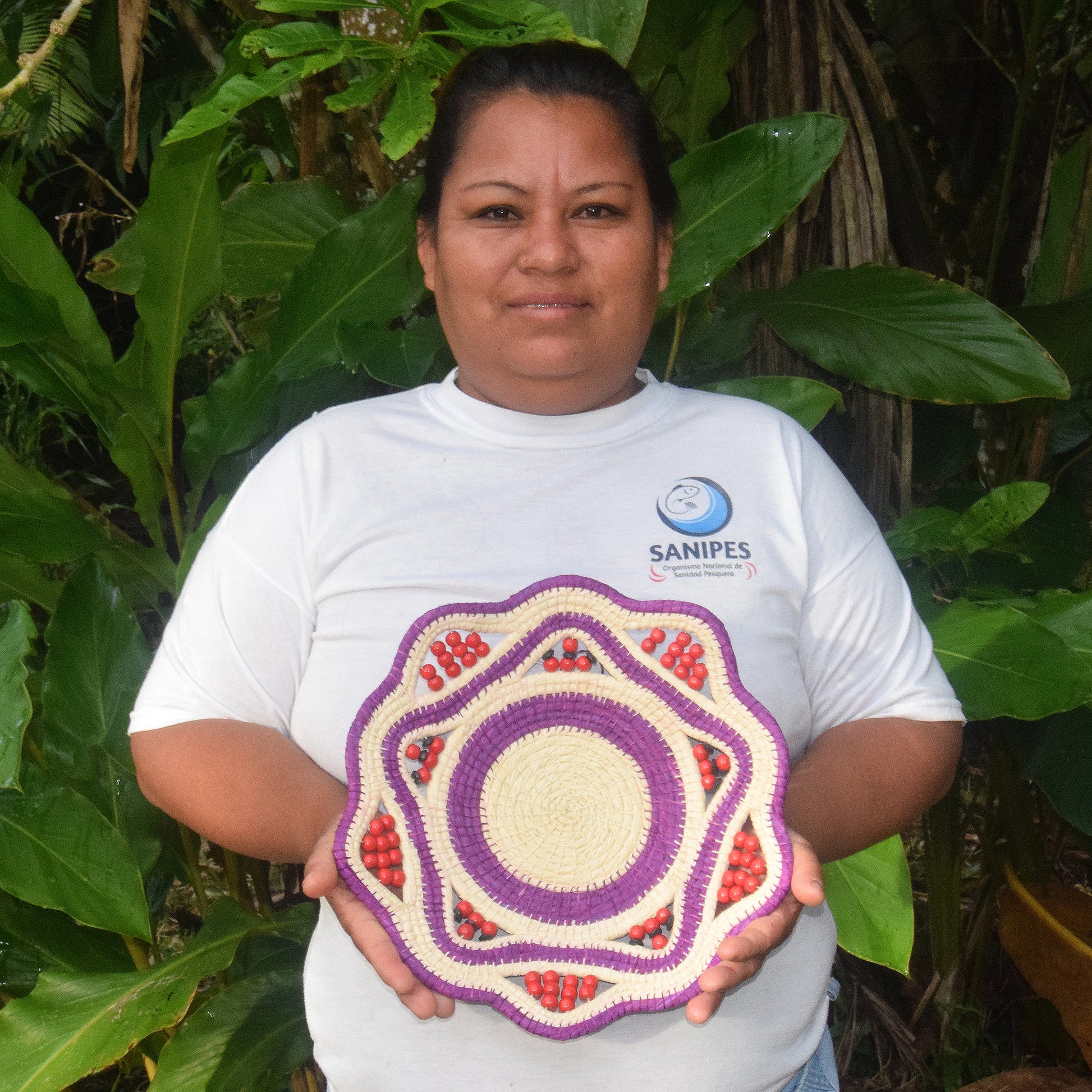Purple and Cream Rings Decorative Basket- Fairtrade and Handmade by Peruvian Amazon Artisan - Amazon Ecology