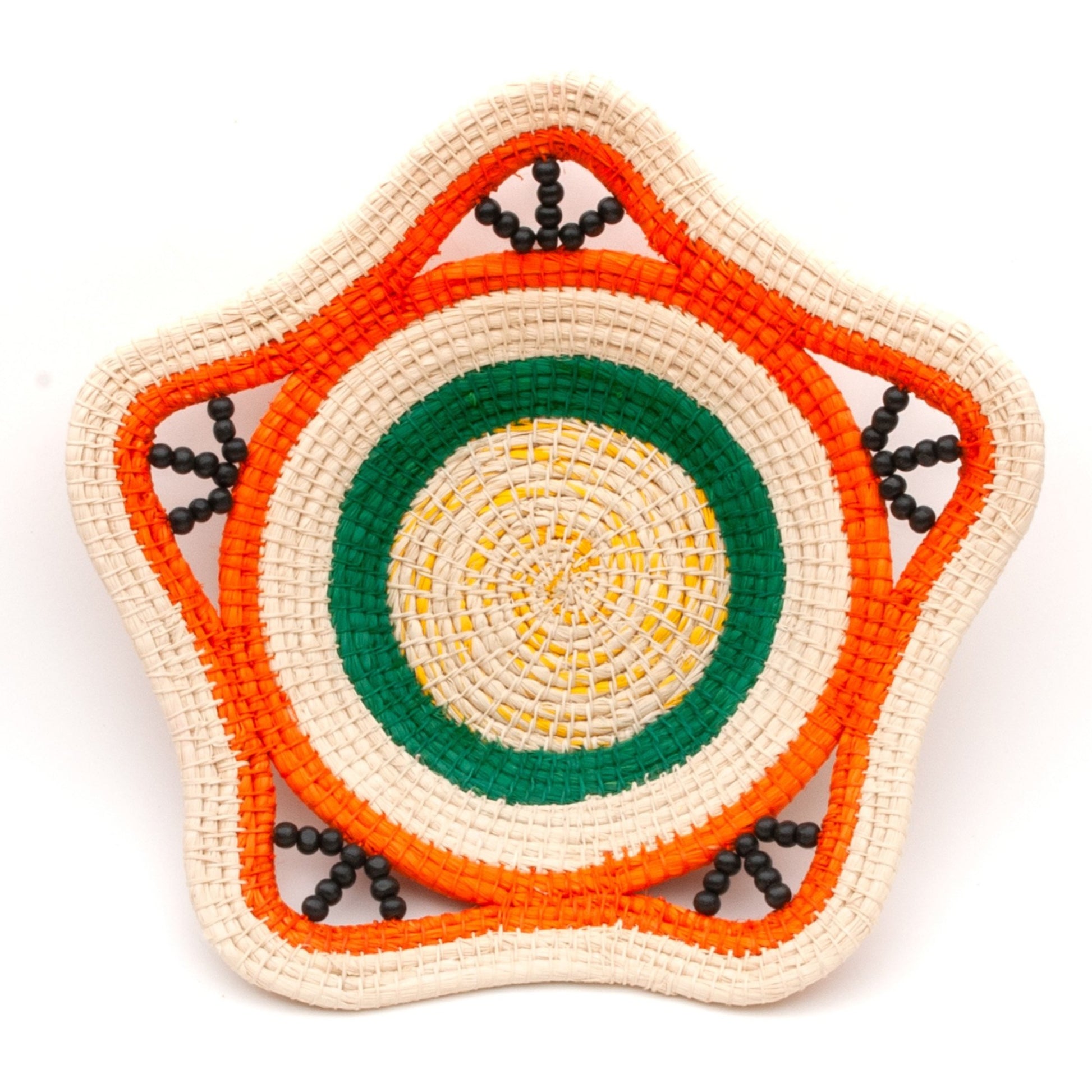 ORANGE AND GREEN RINGS - HANDMADE CHAMBIRA PALM FIBER BASKET - WOVEN BY ARTISAN FROM PERUVIAN AMAZON - Amazon Ecology