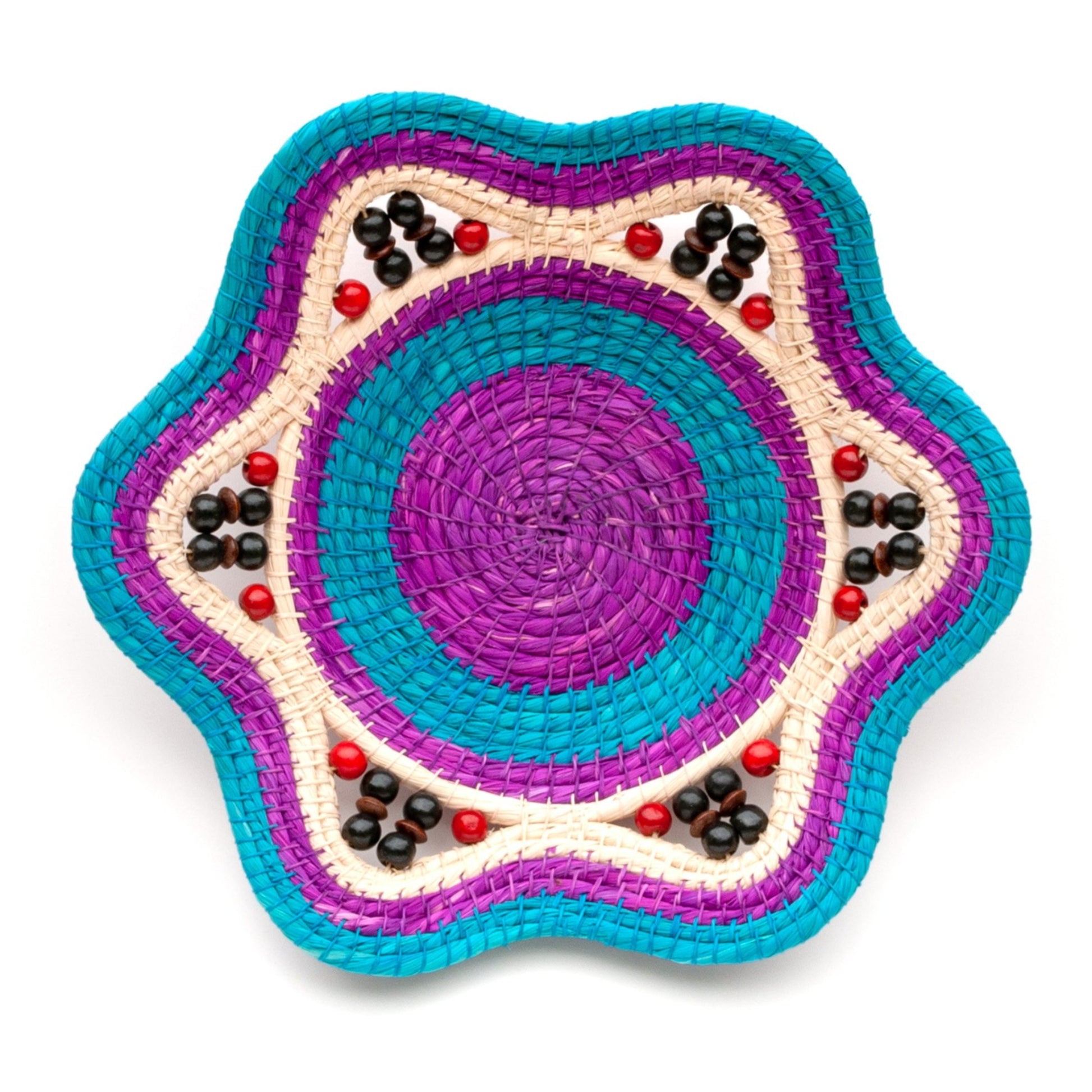 TURQUOISE VIOLET SURPRISE - HANDMADE CHAMBIRA PALM FIBER BASKET - WOVEN BY ARTISAN FROM PERUVIAN AMAZON - Amazon Ecology