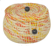Chambira woven pot with top - white with color swirls- handmade by Peruvian artisan - Amazon Ecology