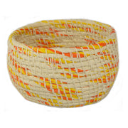 White chambira woven pots colored swirls with open top - handmade by Peruvian artisan - Amazon Ecology