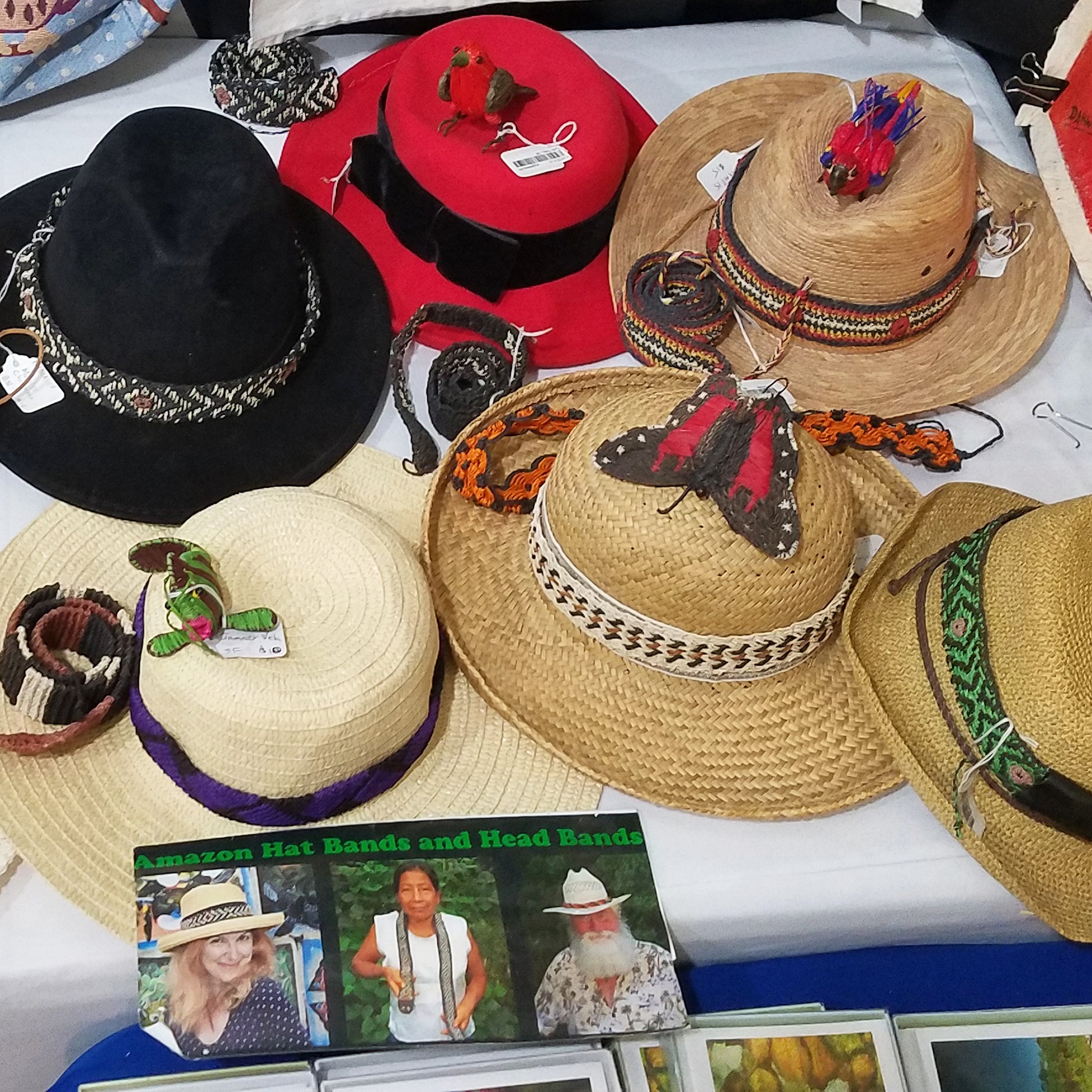 Fair-trade Hand-made Hat band - white herringbone shushupe - made by Peruvian Amazon artisan - Amazon Ecology