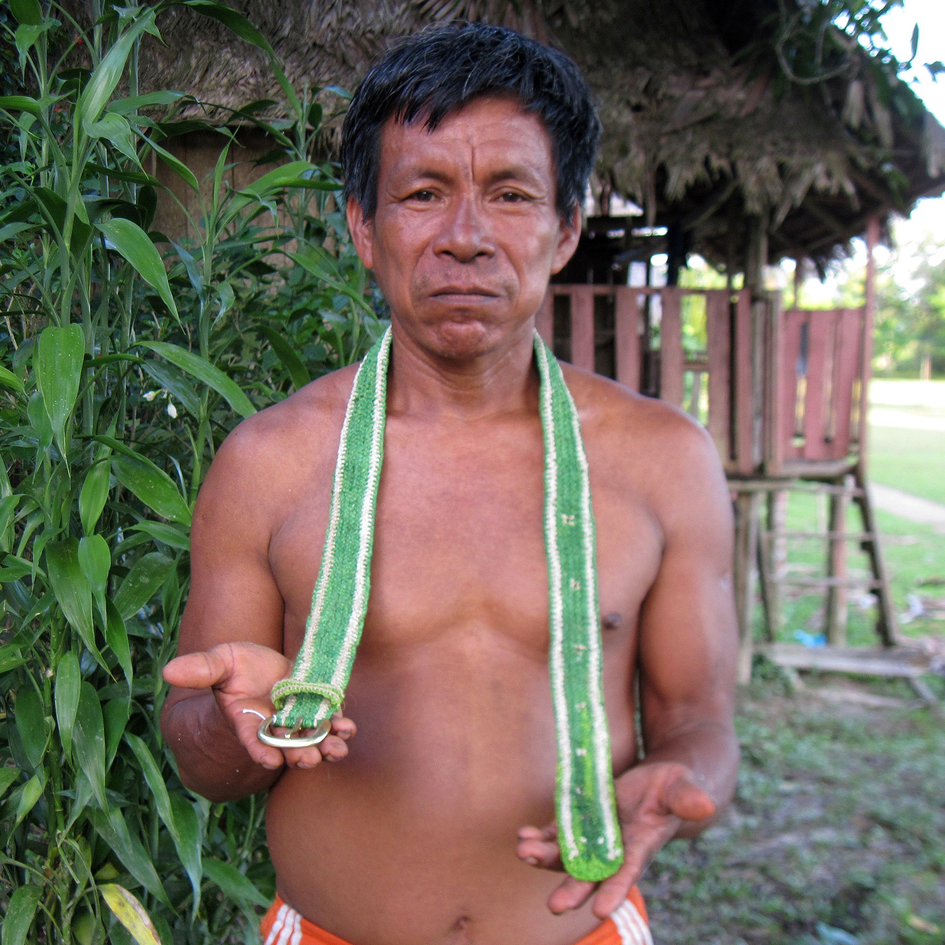 FAIR -TRADE HAND-MADE BELT - GREEN TREE PIT VIPER - LORO MACHACO PATTERN- WOVEN BY PERUVIAN AMAZON ARTISAN - Amazon Ecology