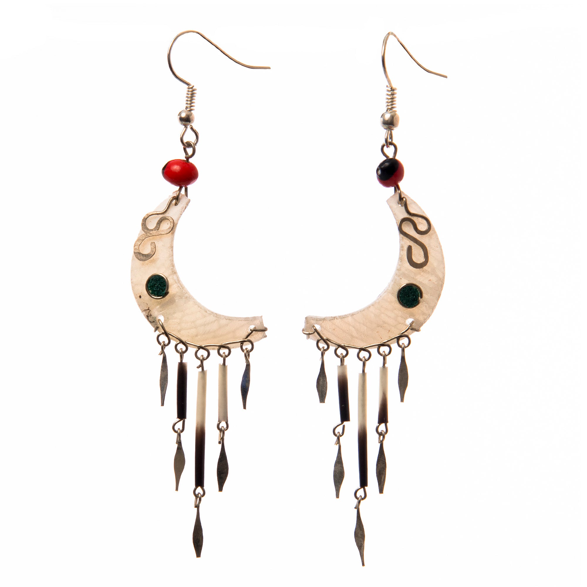 Paiche Fish Scales Crescent Moon Earrings