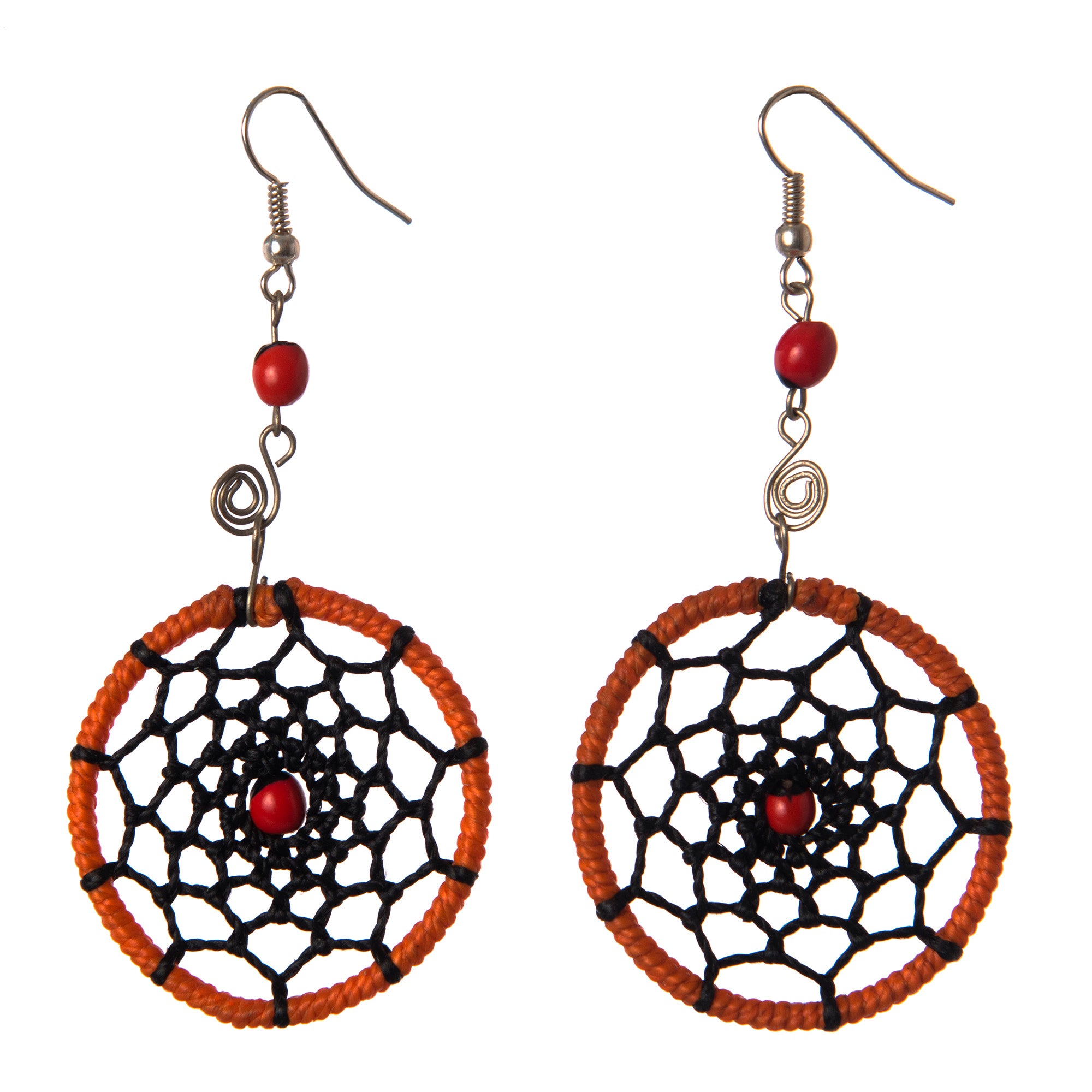 Spider Web and Huayruru Bead Earrings - made by Peruvian Amazon artisan