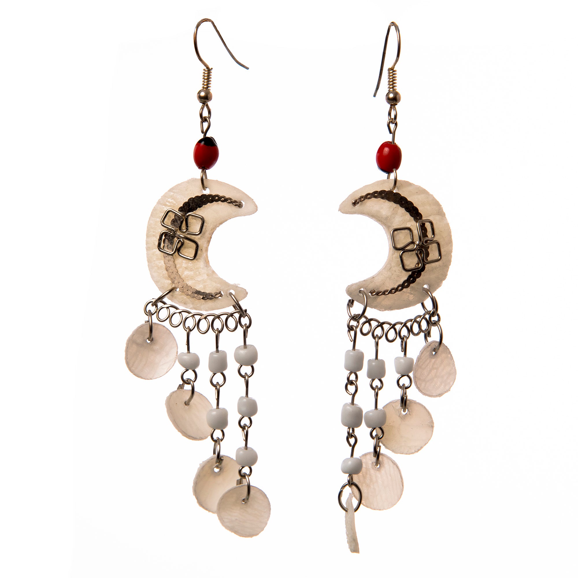 Paiche Fish Scales Crescent Moon Earrings