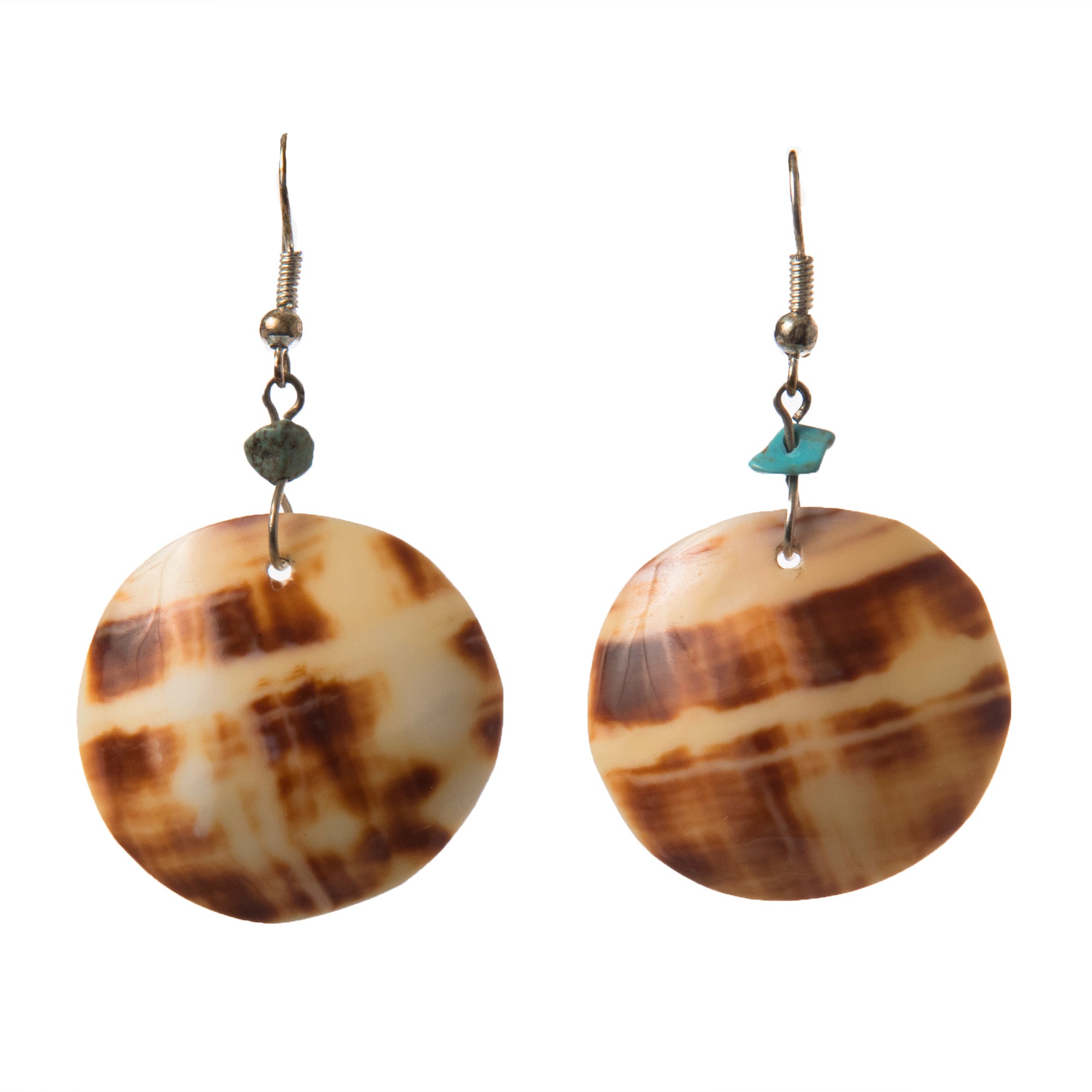 Nakar Shell Earrings, Natural Shell Colors, with Turquoise or Stone Beads